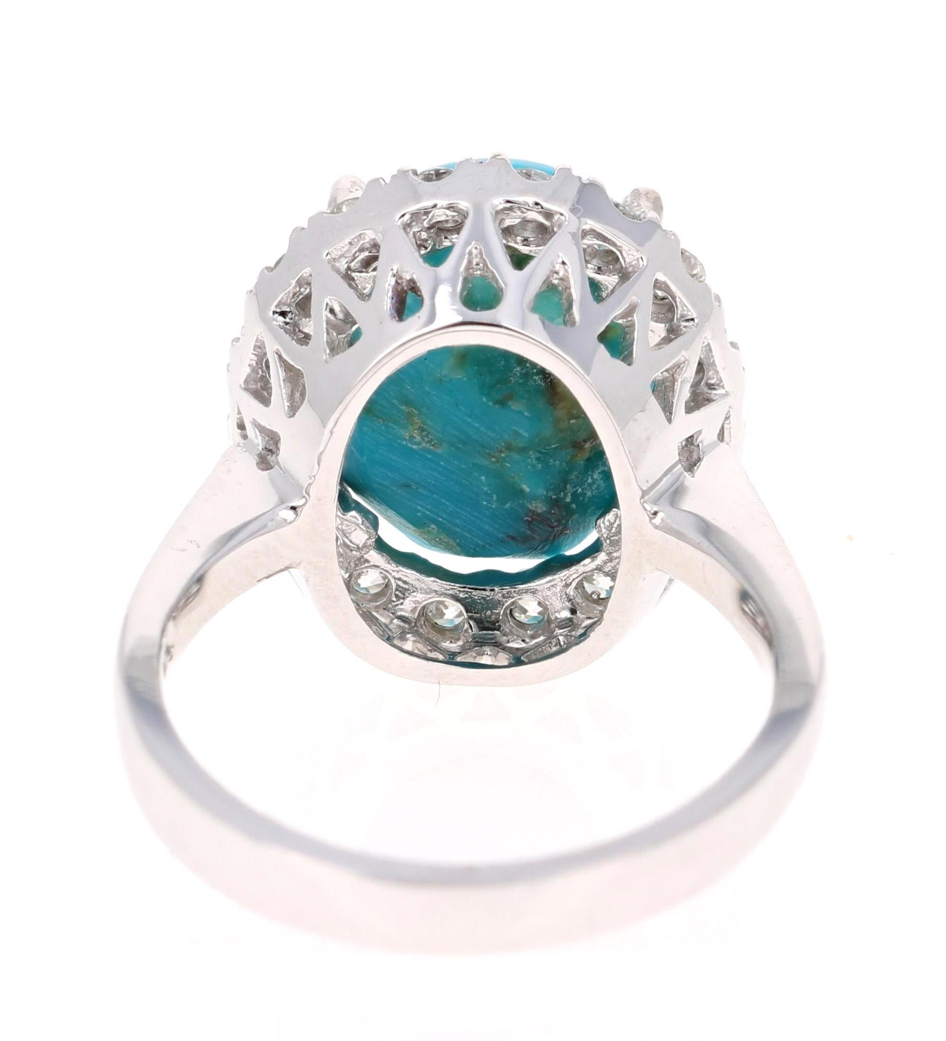 7.28 Carat Oval Cut Turquoise Diamond White Gold Cocktail Ring In New Condition In Los Angeles, CA
