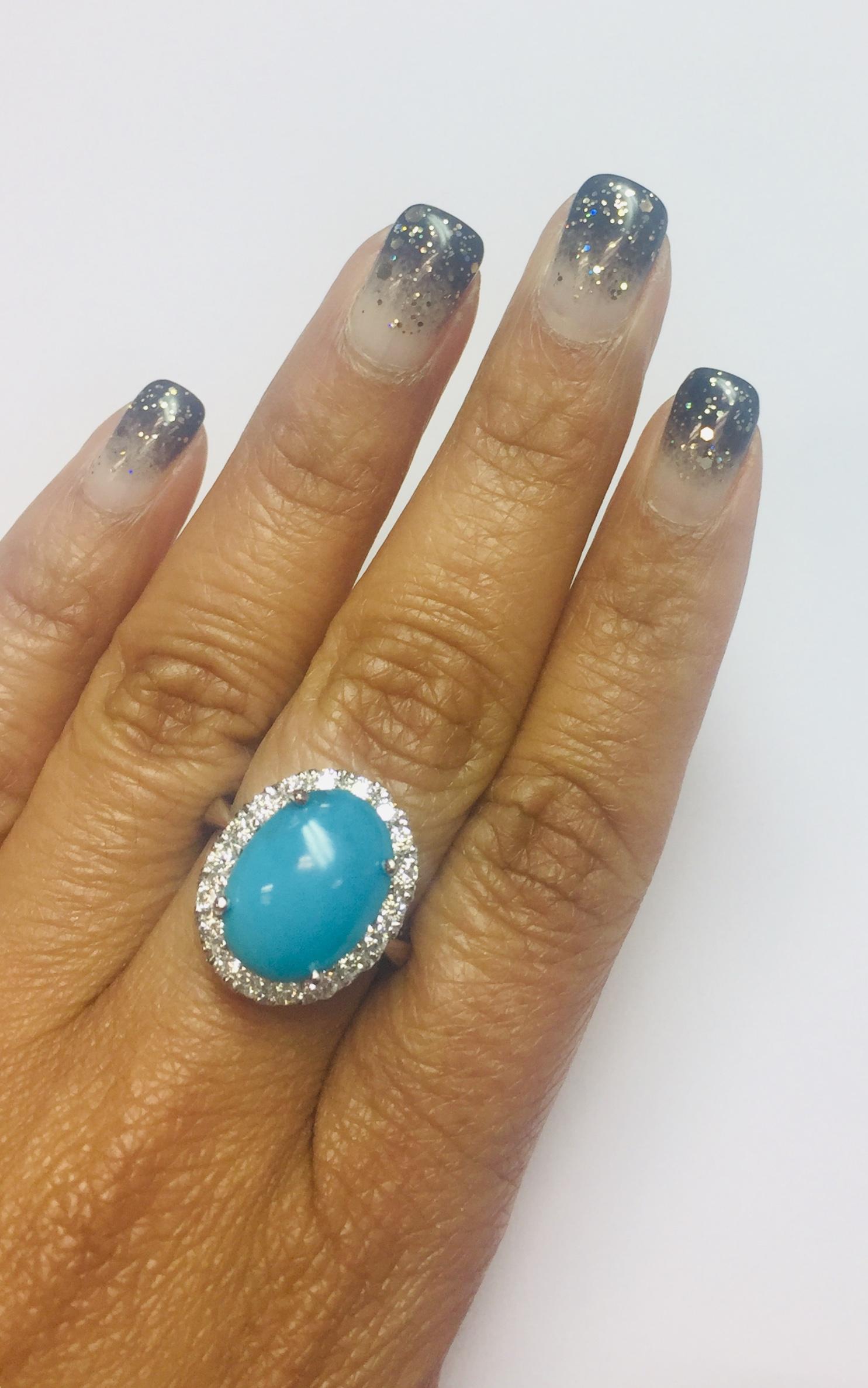 Women's 7.28 Carat Oval Cut Turquoise Diamond White Gold Cocktail Ring For Sale