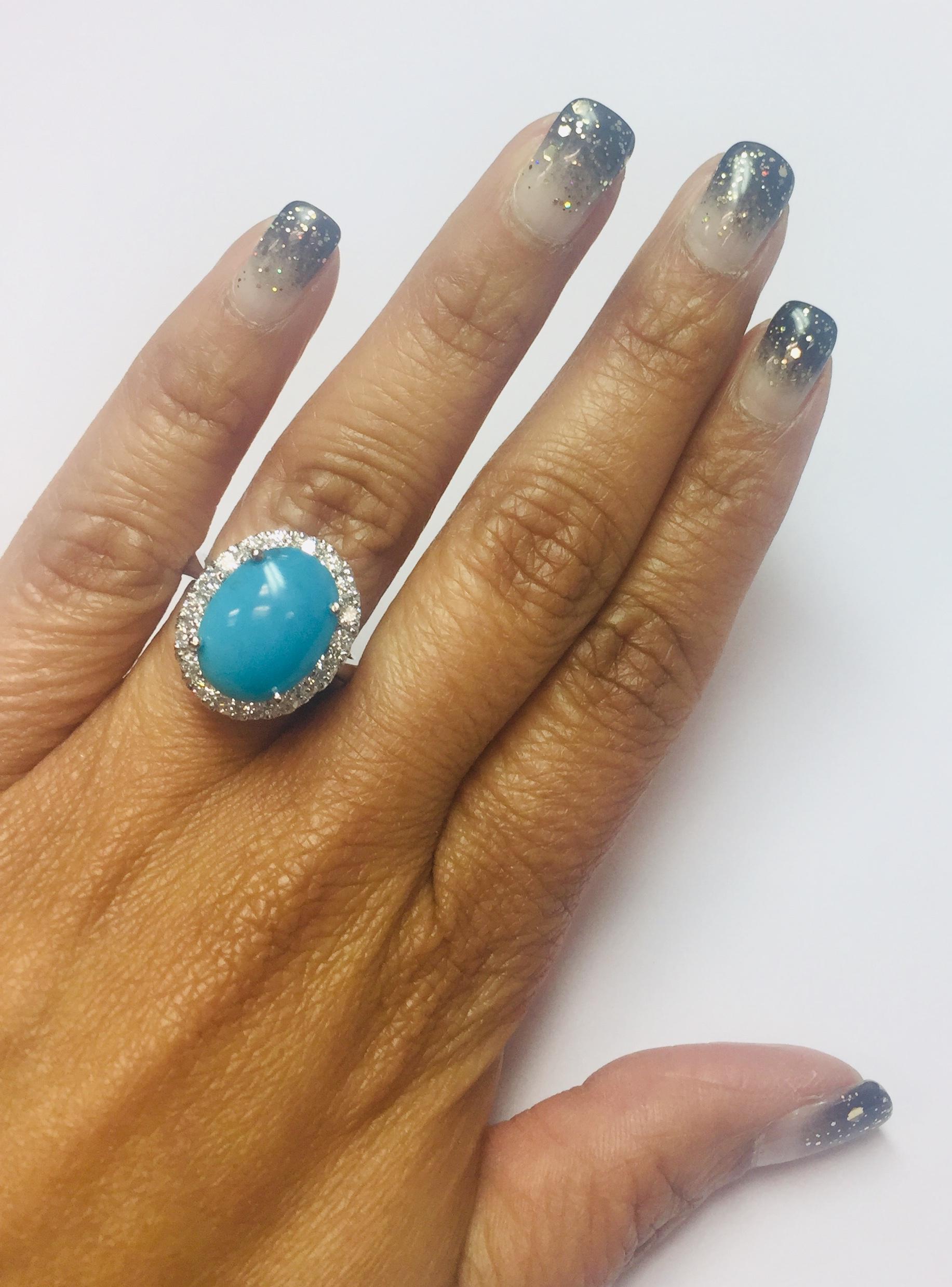 7.28 Carat Oval Cut Turquoise Diamond White Gold Cocktail Ring For Sale 1