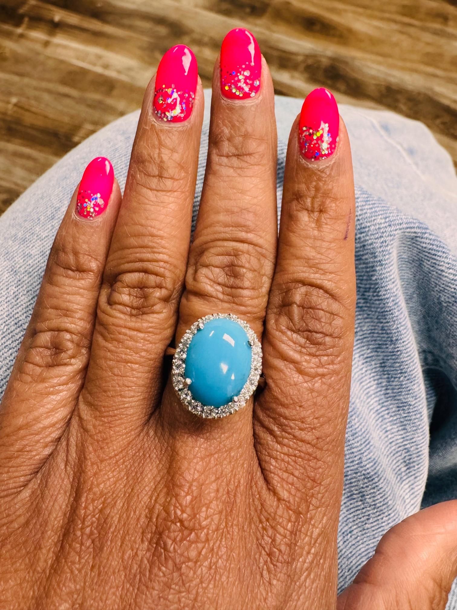 7.28 Carat Oval Cut Turquoise Diamond White Gold Cocktail Ring For Sale 3