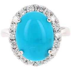 7.28 Carat Oval Cut Turquoise Diamond White Gold Cocktail Ring