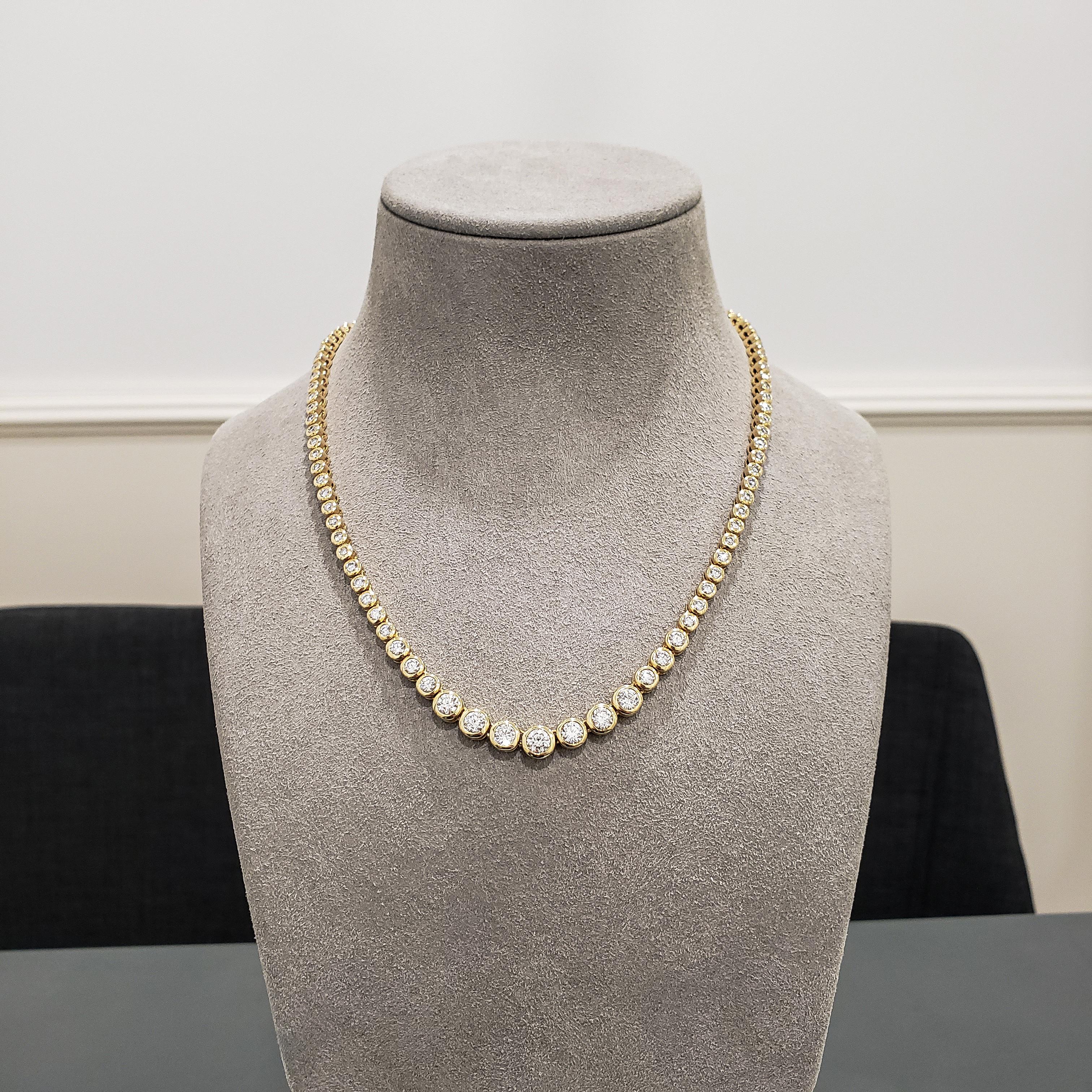 7.28 Carat Round Diamond Bezel Set Riviere Tennis Necklace In New Condition For Sale In New York, NY