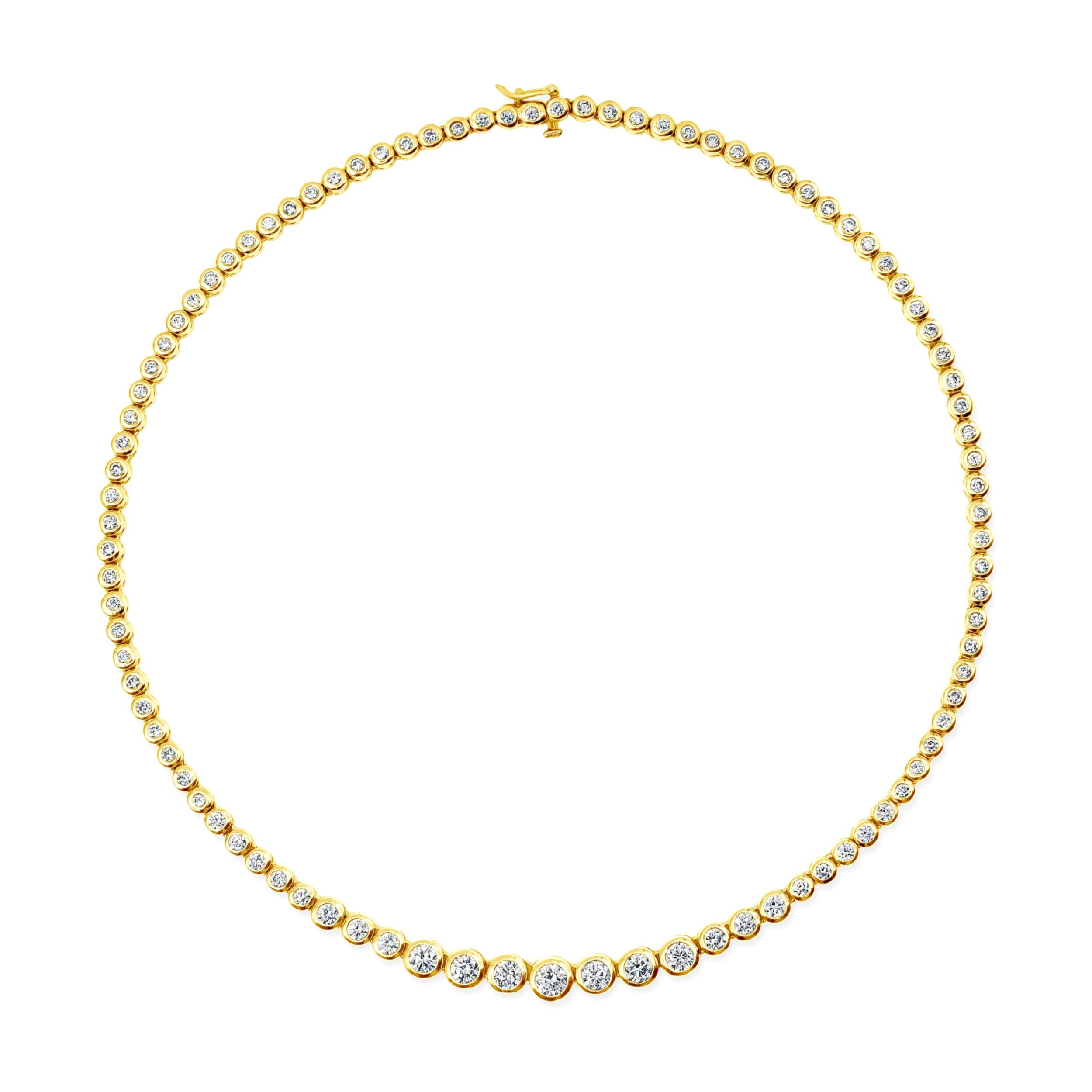 7,28 Karat runder Diamant in Lünettenfassung Riviere-Tennis-Halskette im Angebot