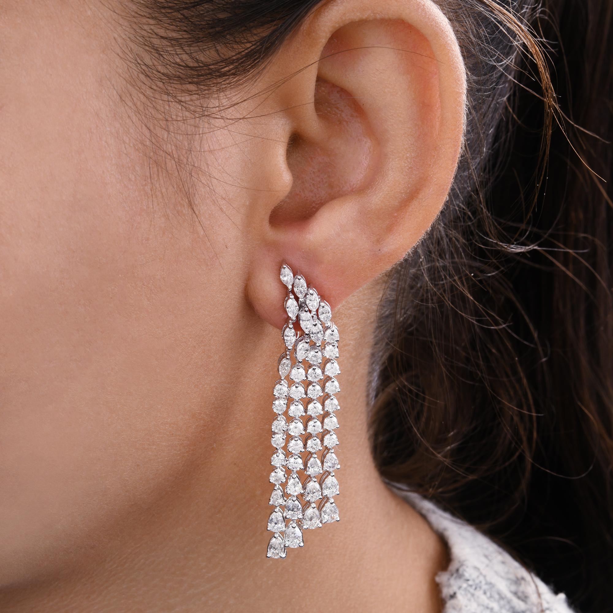 Modern 7.28 Carat Round Pear Diamond Chandelier Earrings 18 Karat White Gold Jewelry For Sale