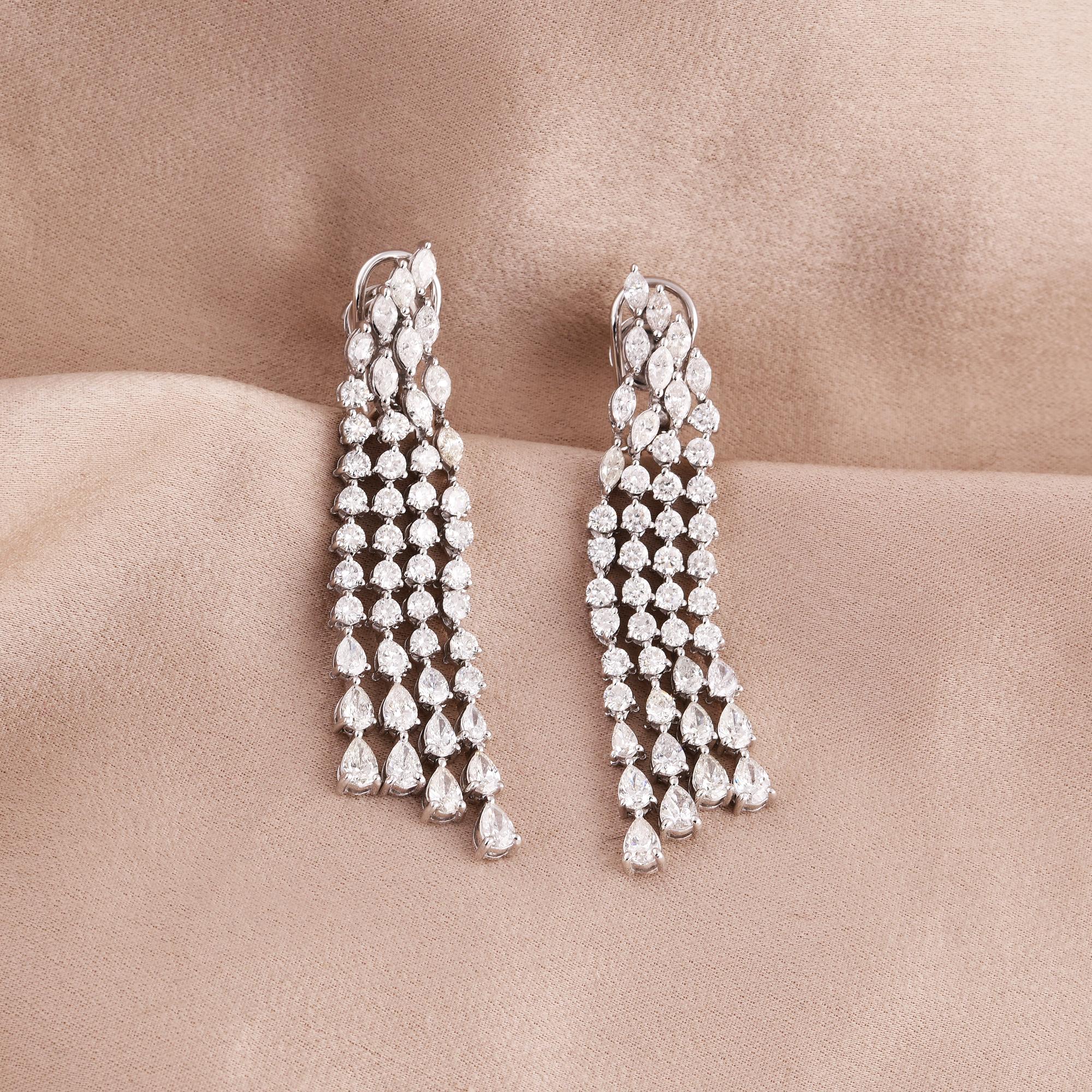 Pear Cut 7.28 Carat Round Pear Diamond Chandelier Earrings 18 Karat White Gold Jewelry For Sale