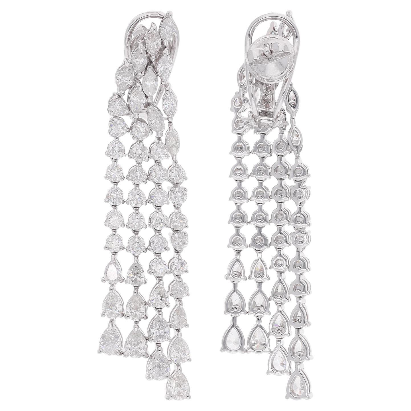Boucles d'oreilles chandelier en or blanc 18 carats avec diamants ronds et poire de 7,28 carats