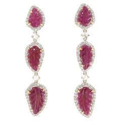 Vintage7.28 Carats Ruby Leaf Diamond Dangle Earrings in 18 Karat White Gold Vintage7.28 Carats Ruby Leaf Diamond Dangle Earrings in 18 Karat White Gold