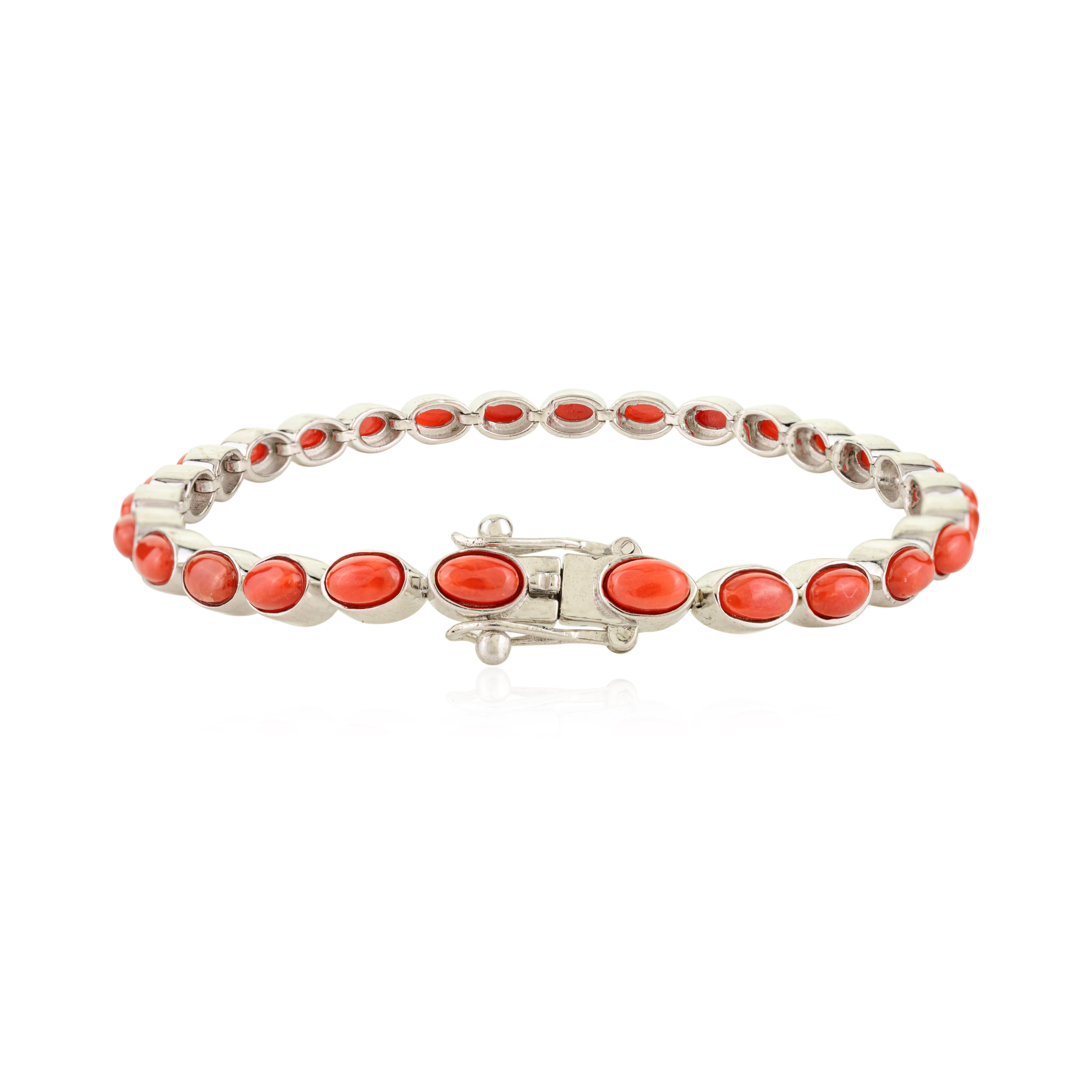 7.28 CT Handgefertigtes echtes Korallenstein 925 Sterling Silber Unisex Armband im Zustand „Neu“ im Angebot in New York, NY