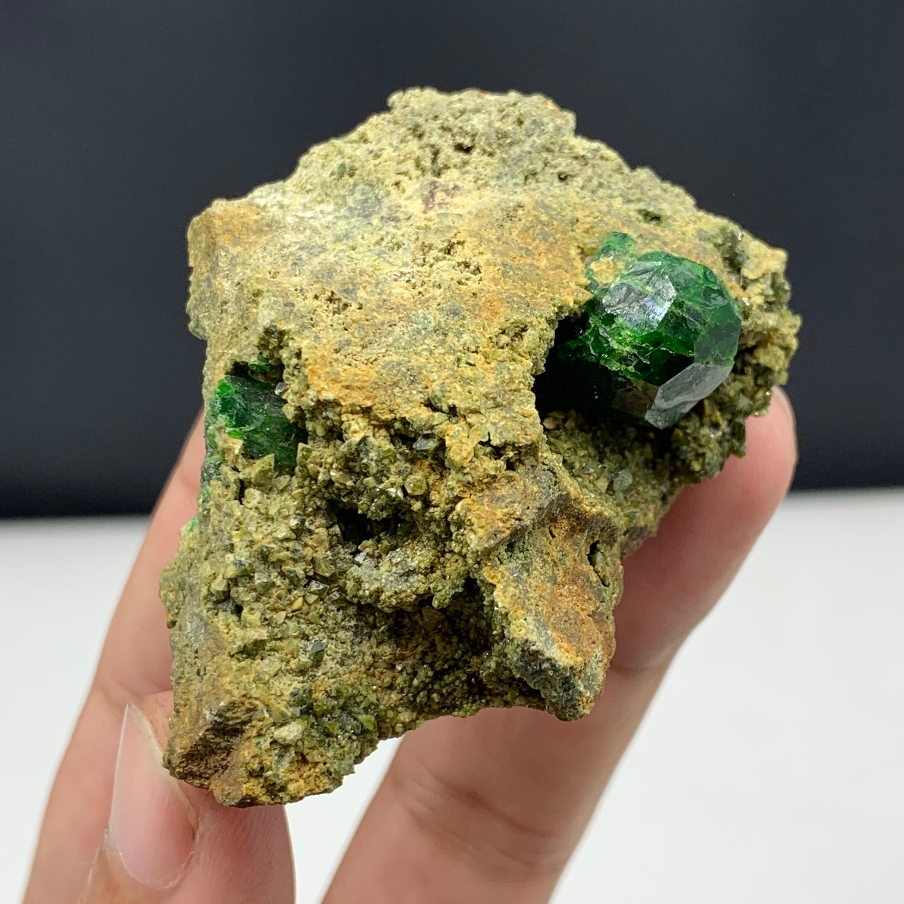 18th Century and Earlier 72.81 Gram Pretty Demantoid Garnet Specimen with Mother Rock From Iran For Sale