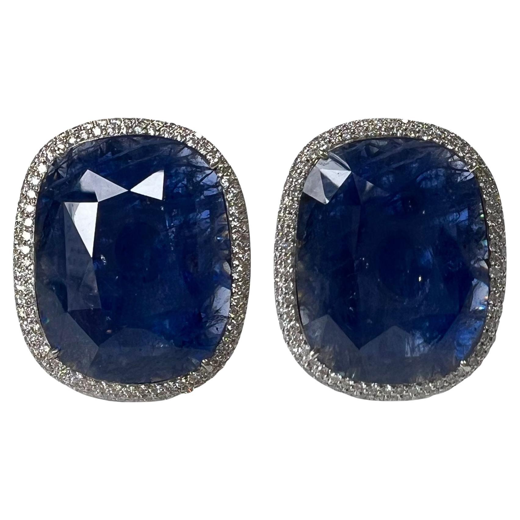 72.83 Carat Unheated Burmese Sapphire Earrings For Sale