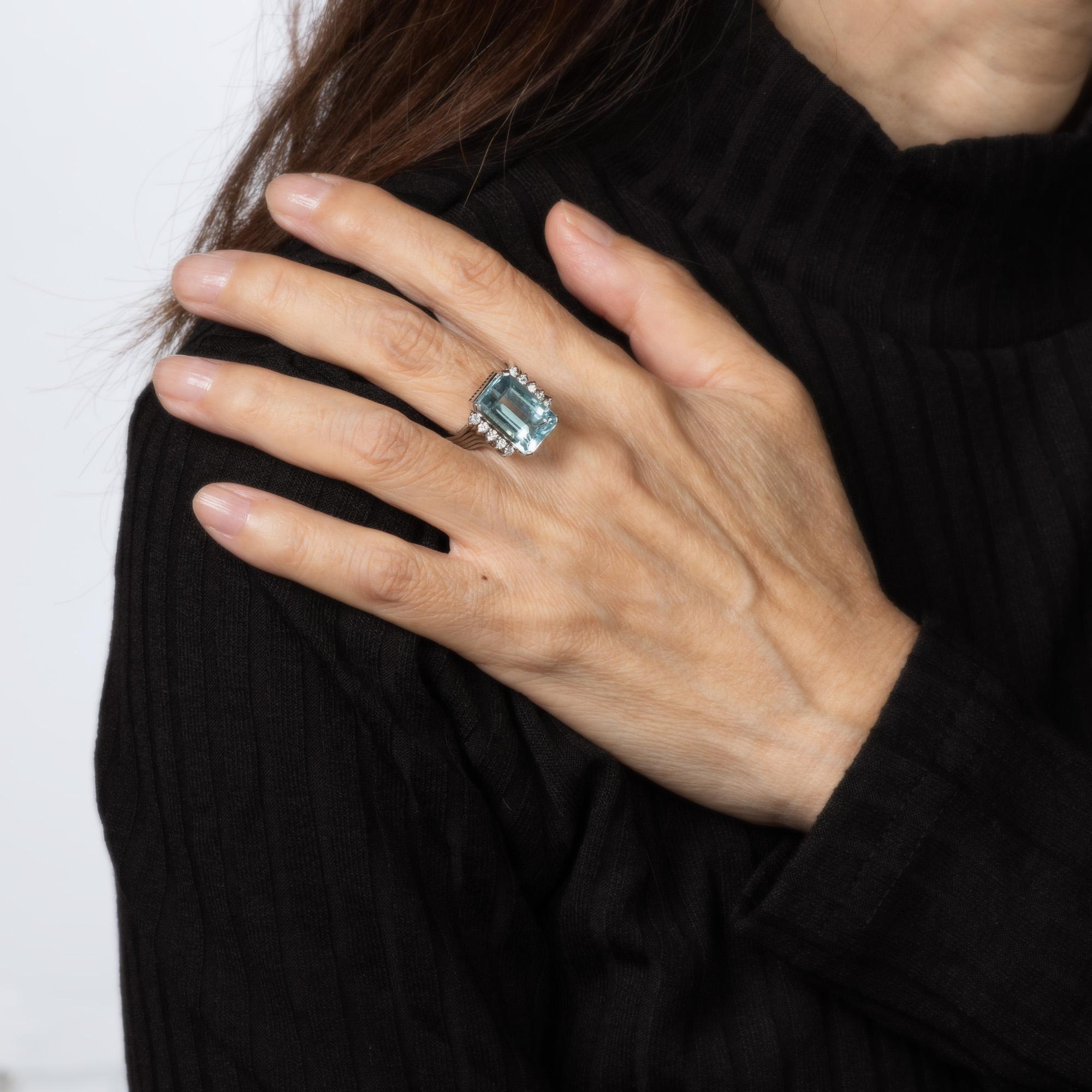 7.28ct Aquamarin Diamant Ring Estate Sz 6.25 Feiner Cocktail-Schmuck Smaragd-Schliff Damen im Angebot