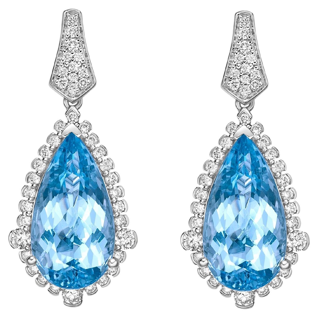 7.29 Carat Aquamarine Drop Earrings in 18Karat White Gold with White Diamond. For Sale