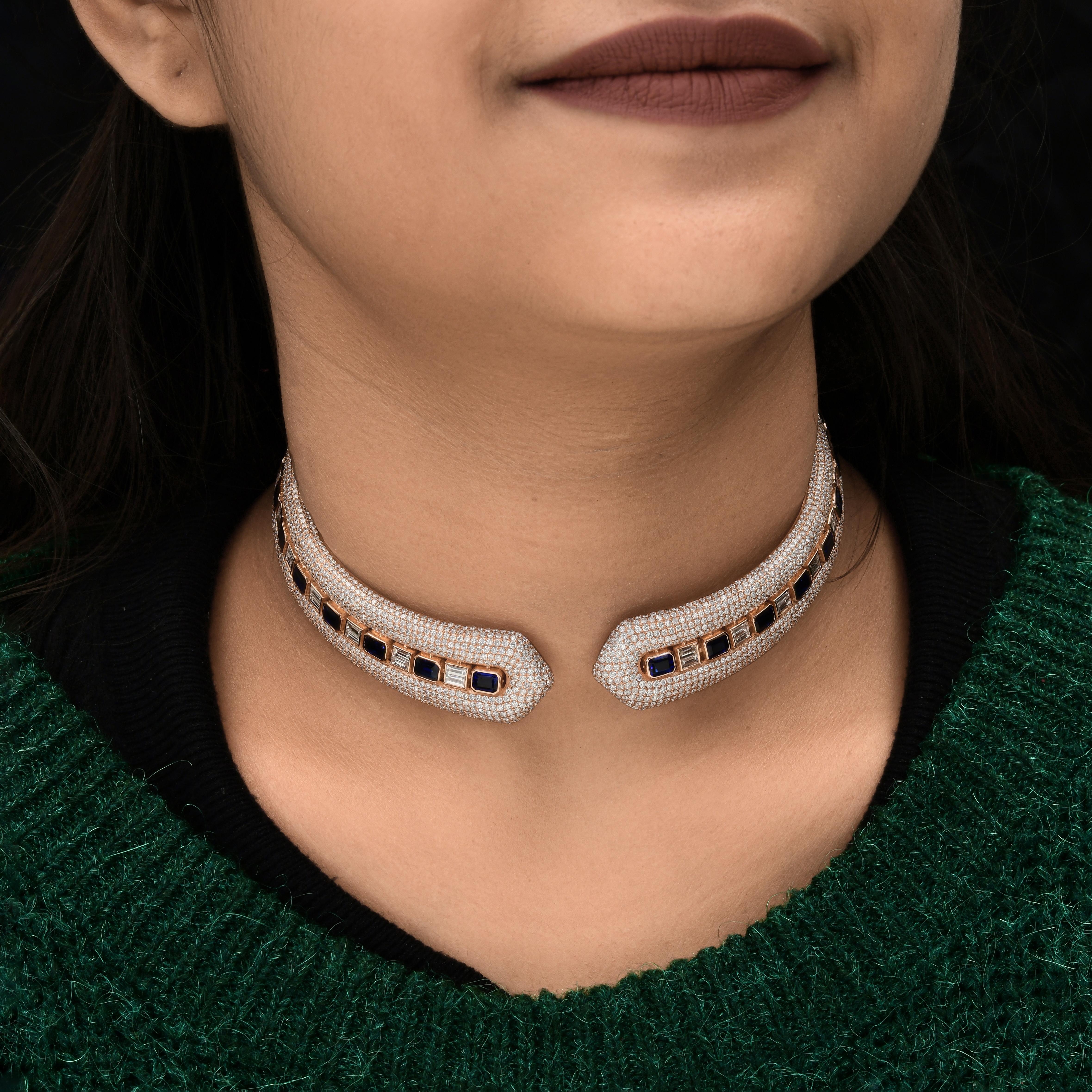 7,29 Karat blauer Edelstein 18,25 Karat SI/H Diamant-Halskette 14k Rose Gold im Zustand „Neu“ im Angebot in Diera, Dubai