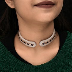 7,29 carati di gemme blu 18,25 carati di diamanti SI/H Collana girocollo in oro rosa 14k