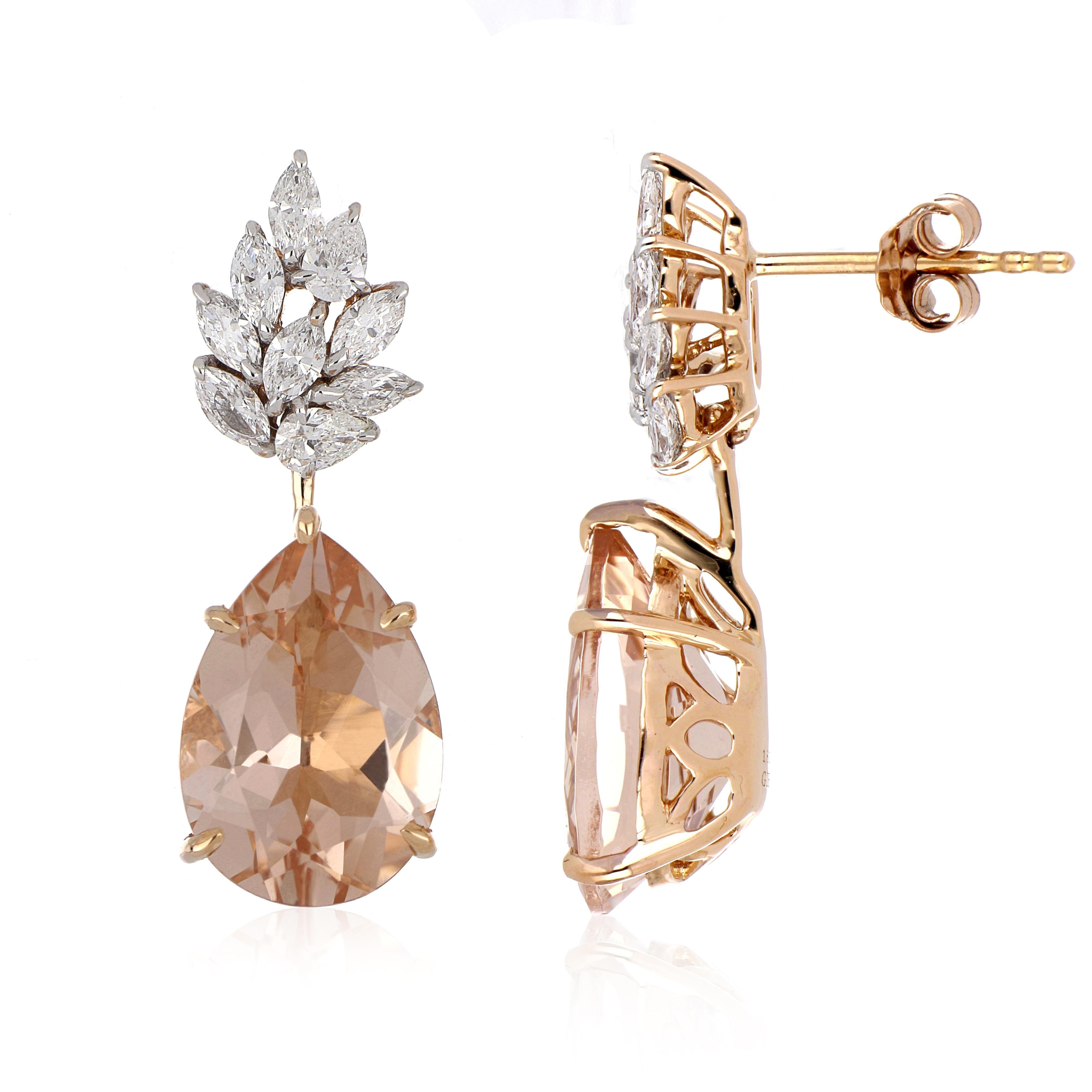 6,85 Karat Morganit-Ohrringe mit Diamanten aus 18 Karat Roségold (Zeitgenössisch)