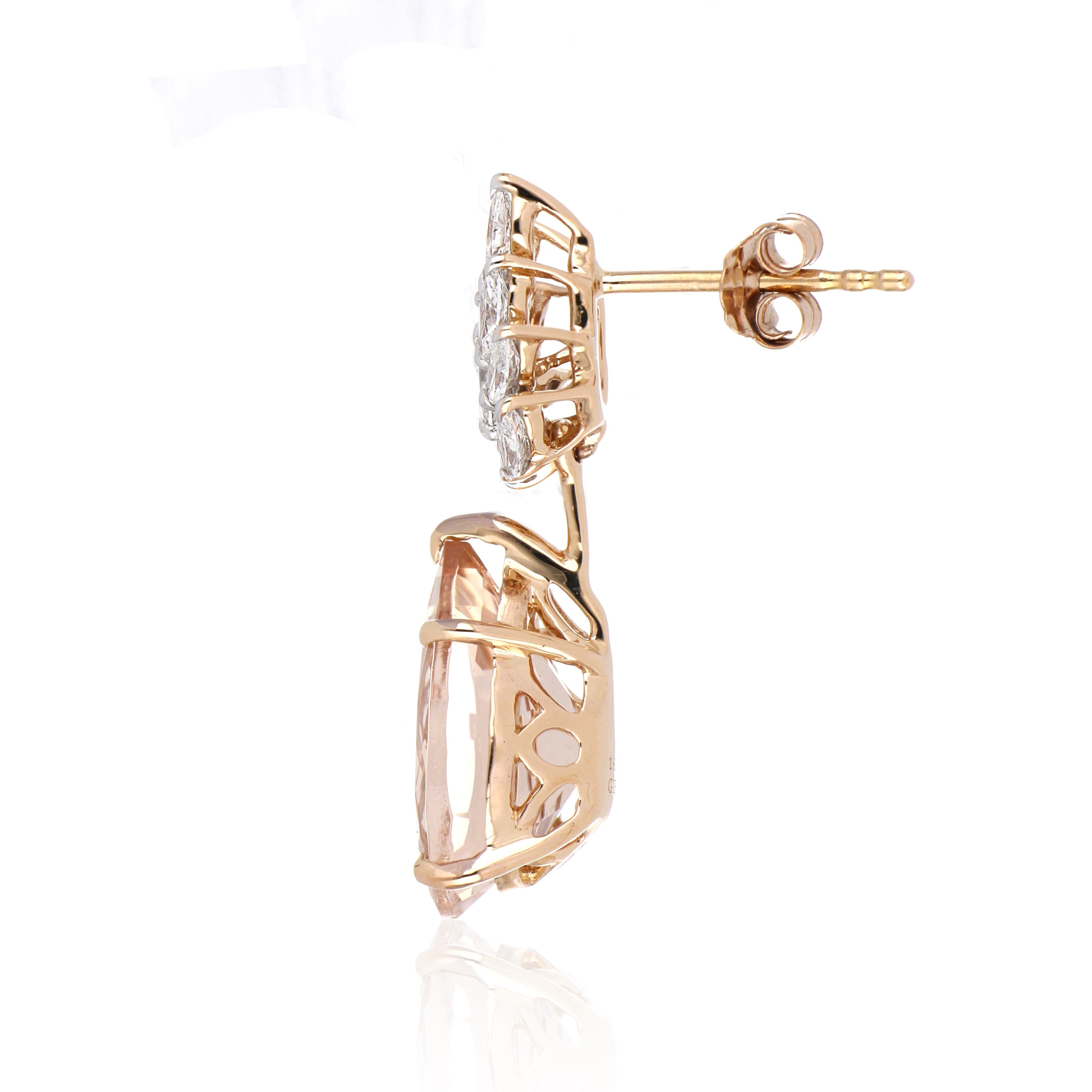 6,85 Karat Morganit-Ohrringe mit Diamanten aus 18 Karat Roségold Damen