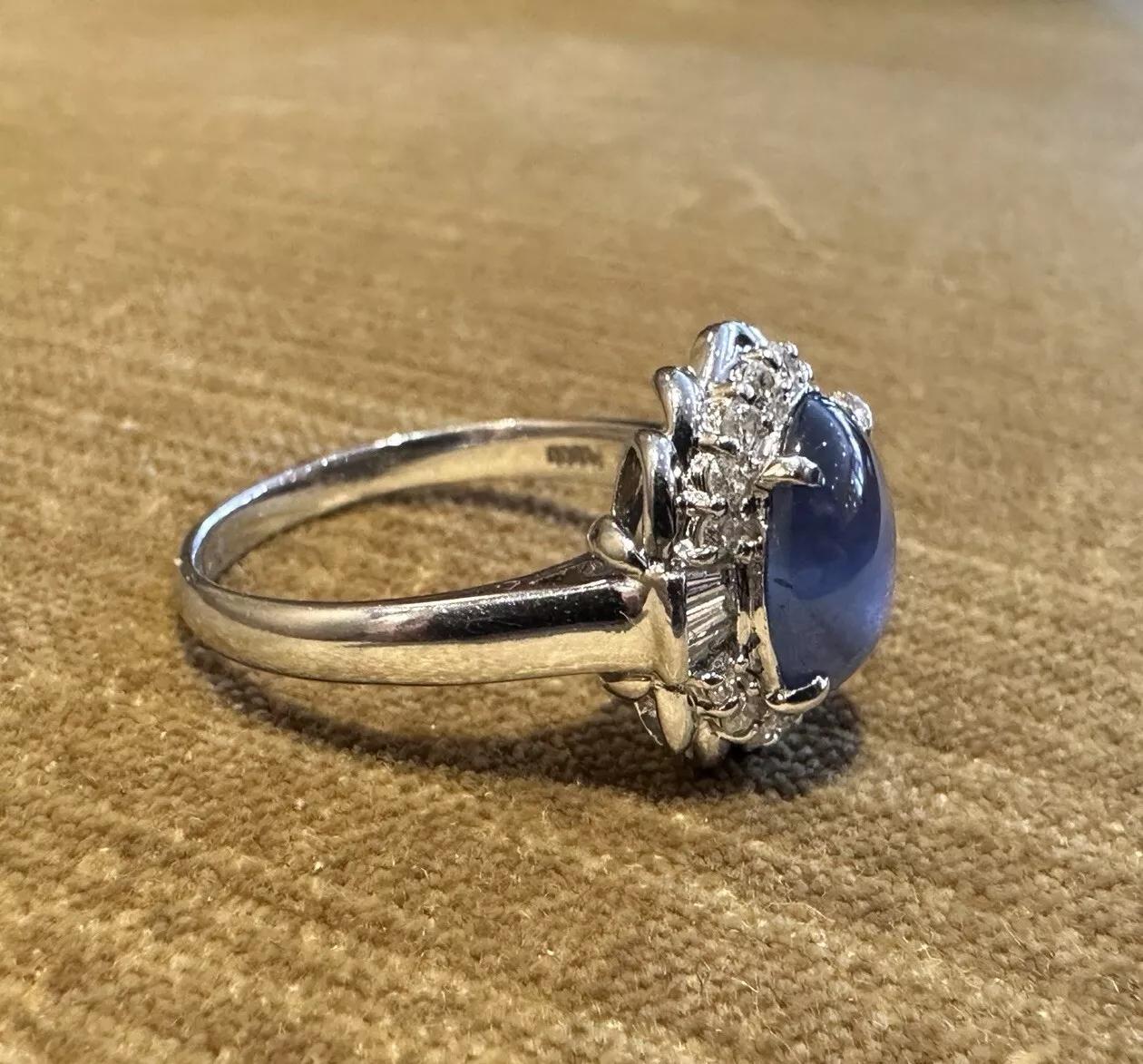 7.29 carat Natural Star Sapphire and Diamond Ring in Platinum In Excellent Condition For Sale In La Jolla, CA