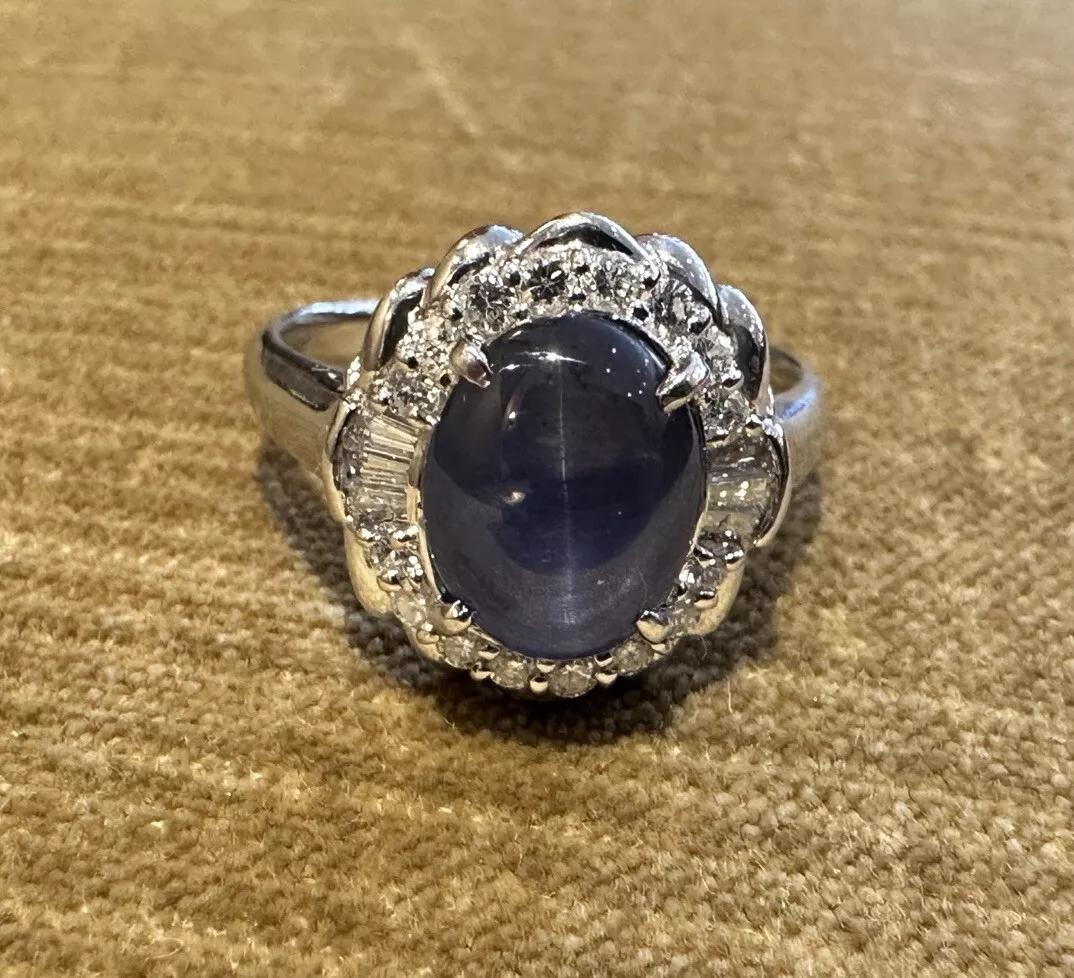 Women's or Men's 7.29 carat Natural Star Sapphire and Diamond Ring in Platinum For Sale