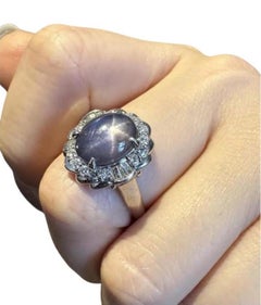 7.29 carat Natural Star Sapphire and Diamond Ring in Platinum
