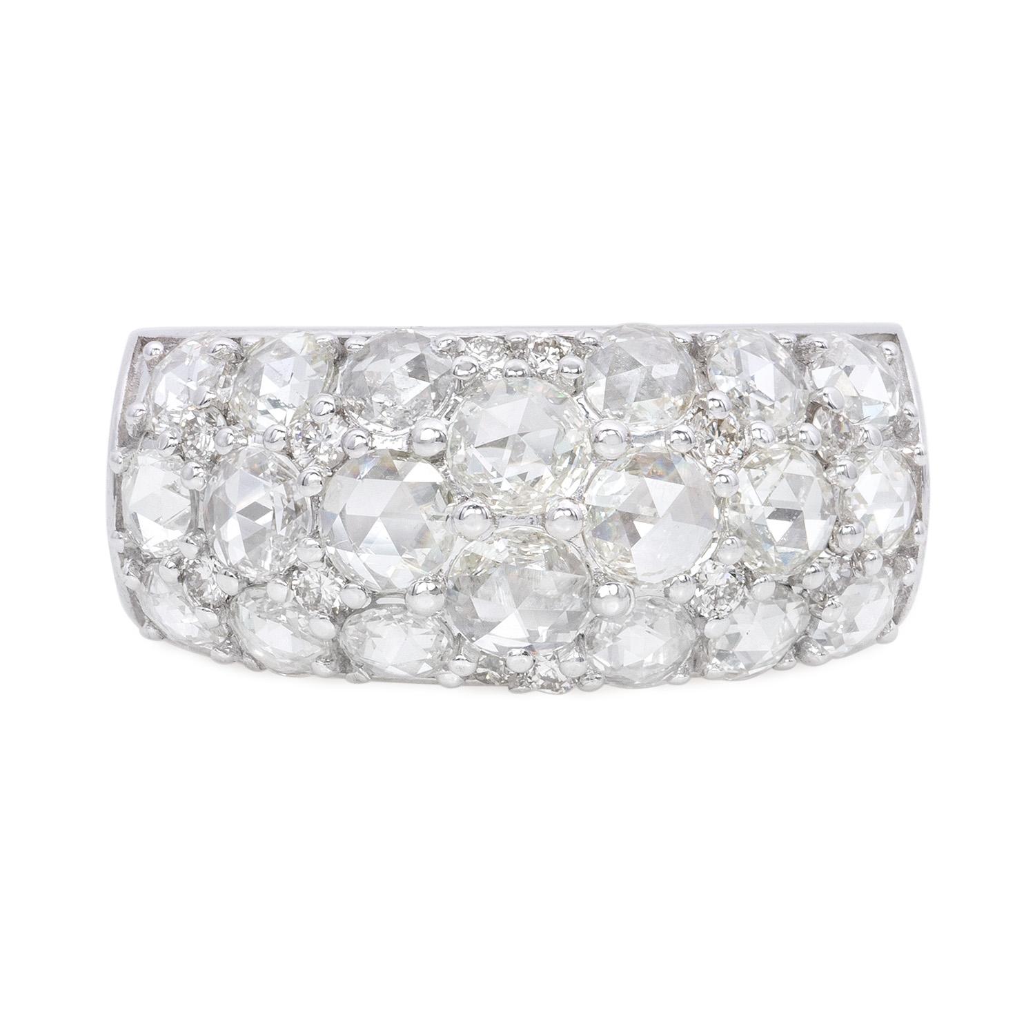 7.29 Carat Rose Cut Cluster Ring 18K Gold For Sale 3