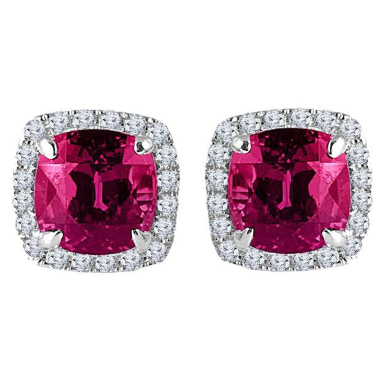 Orecchini con granato taglio cuscino da 7,29 carati e diamanti naturali in 18W ref1057