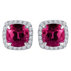 7.29 Ct Cushion Cut Garnet Earrings with Natural Diamond Halo in 18W ref1057