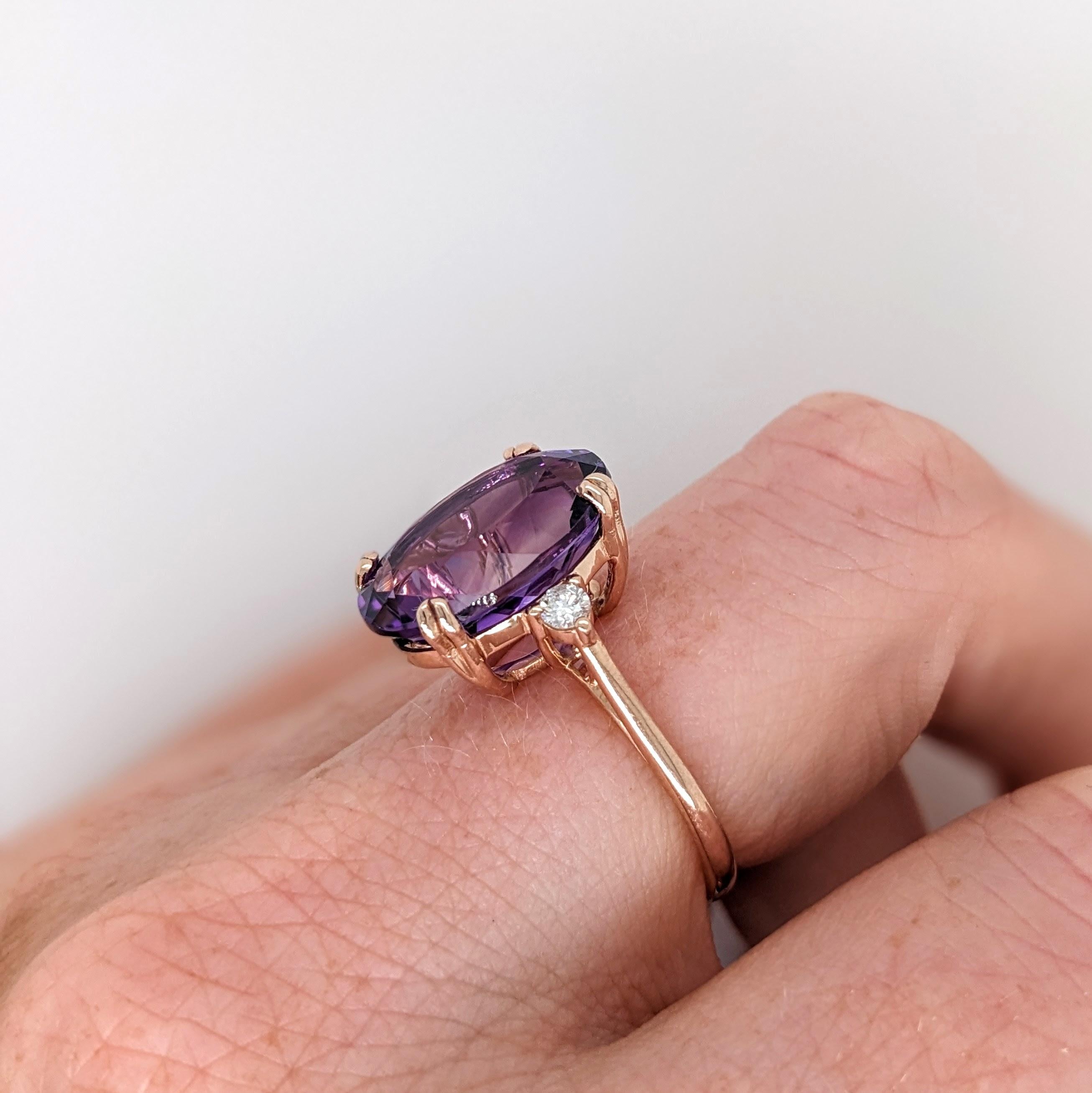 Oval Cut 7.2ct Amethyst Ring w Earth Mined Diamonds in Solid 14K Rose Gold Oval 14x10mm