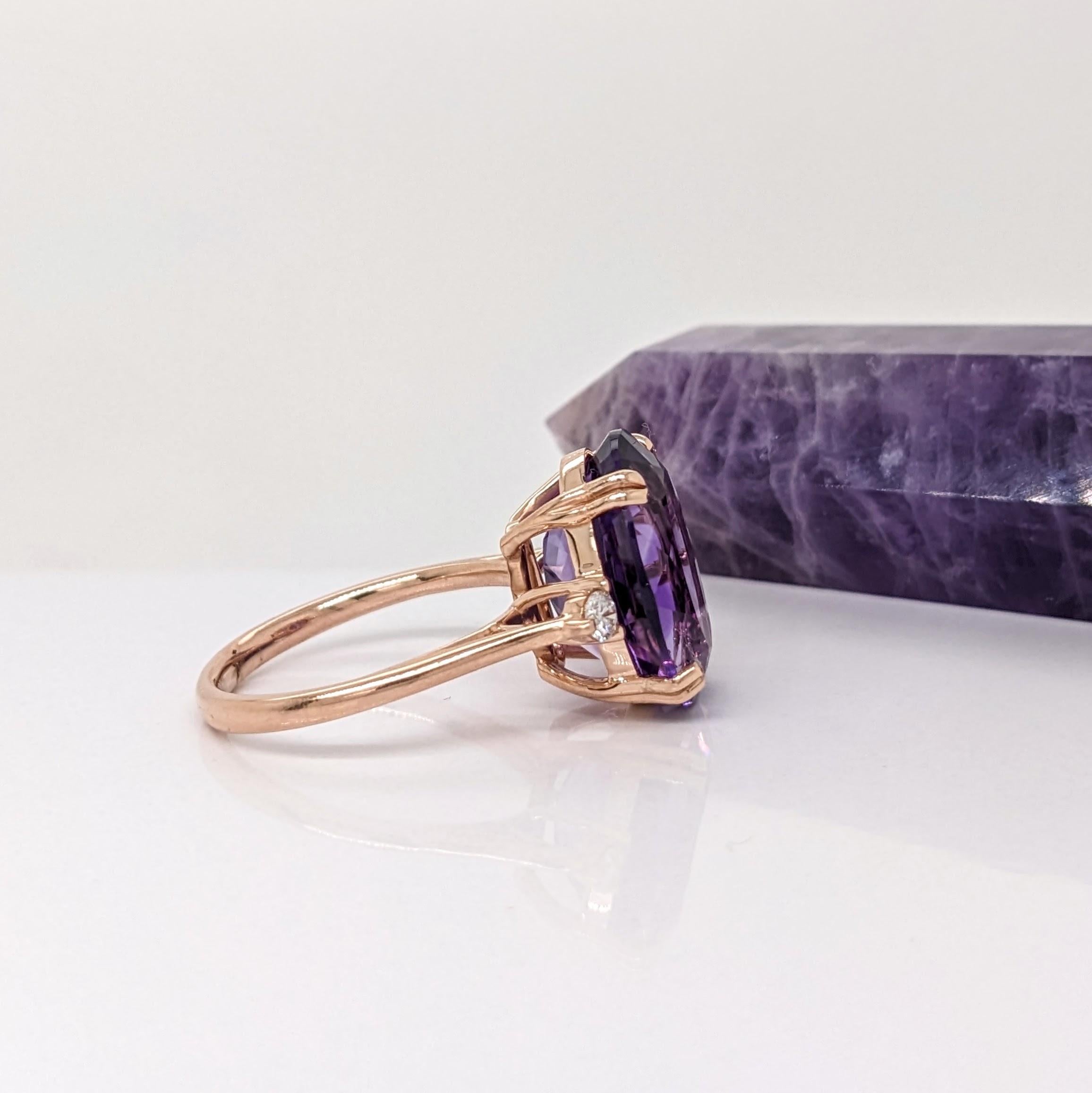 7.2ct Amethyst Ring w Earth Mined Diamonds in Solid 14K Rose Gold Oval 14x10mm 1