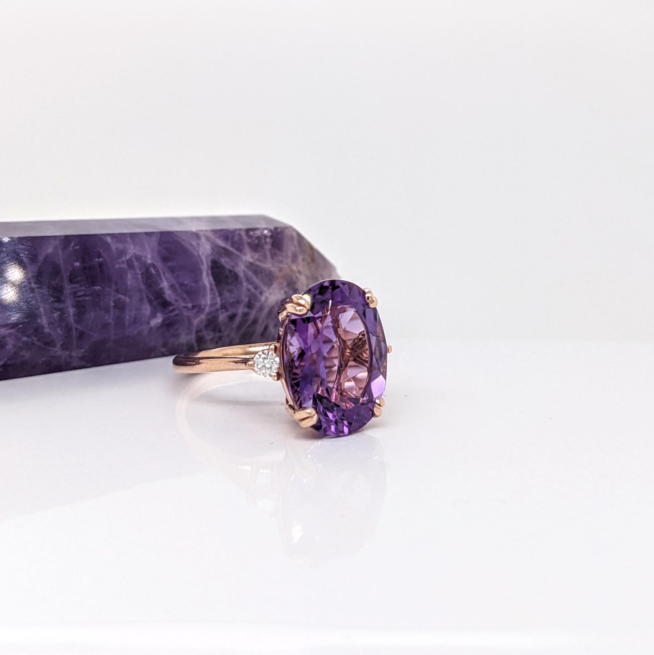 7.2ct Amethyst Ring w Earth Mined Diamonds in Solid 14K Rose Gold Oval 14x10mm For Sale 2