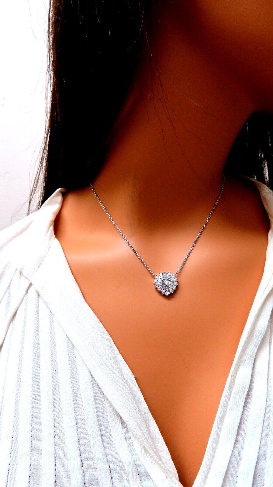 Women's or Men's .72ct Bead Set Heart Natural Diamonds Cluster Necklace 14 Karat For Sale