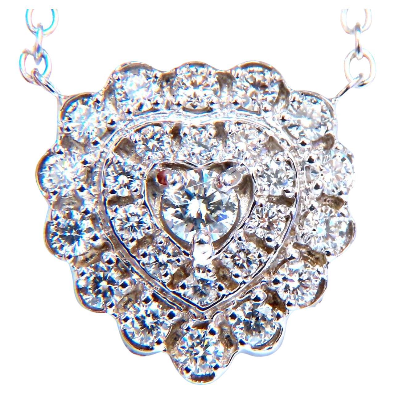.72ct Bead Set Heart Natural Diamonds Cluster Necklace 14 Karat