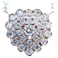 Collier en or 14 carats avec grappe de diamants naturels en forme de cœur, serti de perles de 0,72 carat