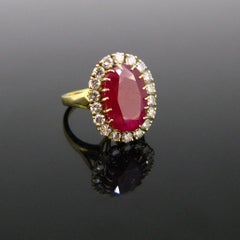 7.2 Carat Burmese Natural Ruby Diamonds Cluster Ring by Paillette, 18 Karat Gold