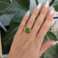 7.2Ct Peridot Ring with Earth Mined Diamond Halo: Solid 14K Gold, Oval 13x10mm