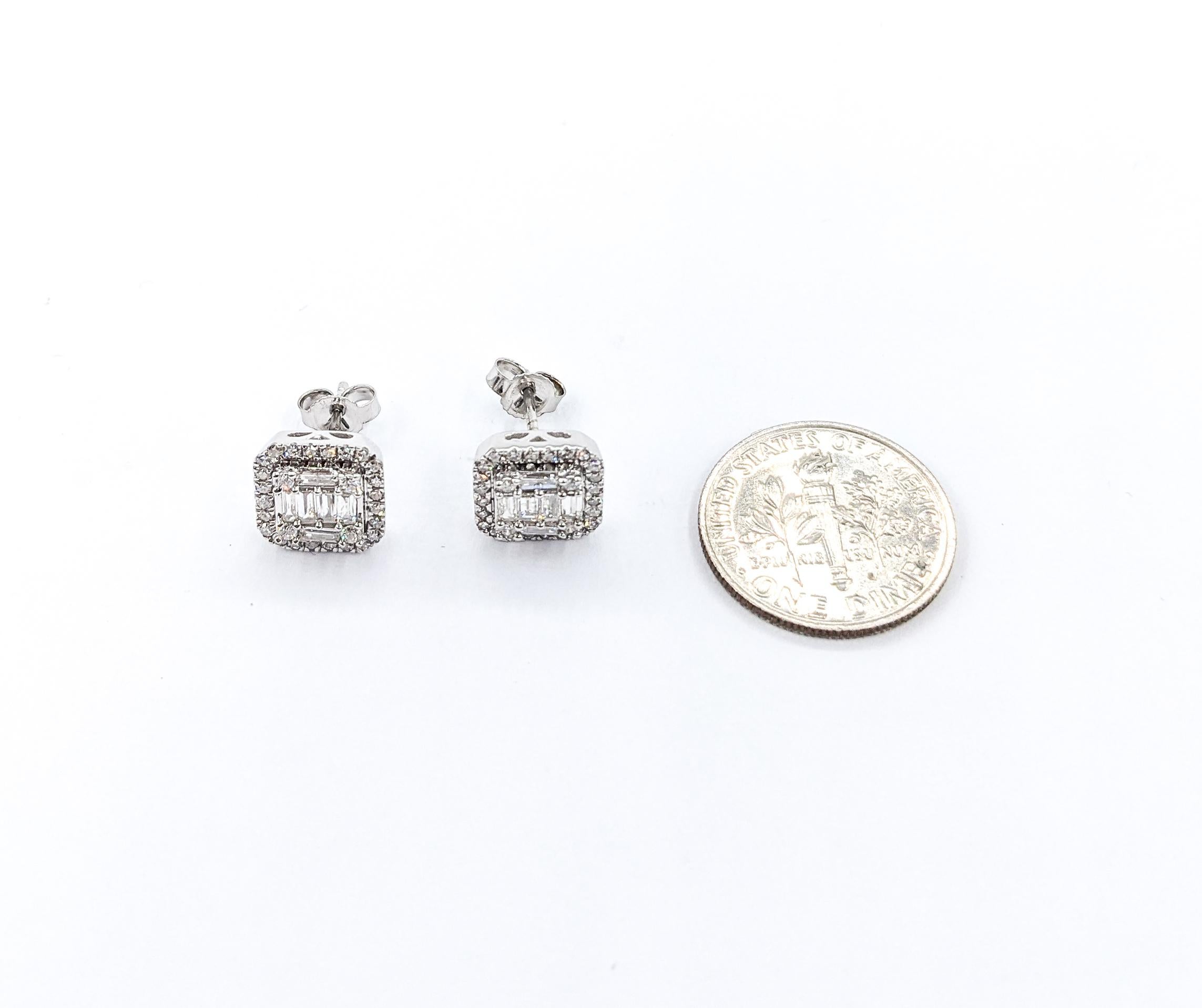 Contemporary .72ctw Diamond Stud Earrings In White Gold For Sale
