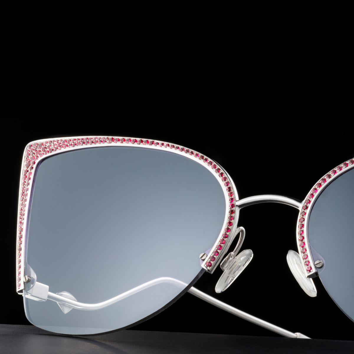 Brilliant Cut 72gr Ruby Luxury Designer Sunglasses in 18kt Gold For Sale