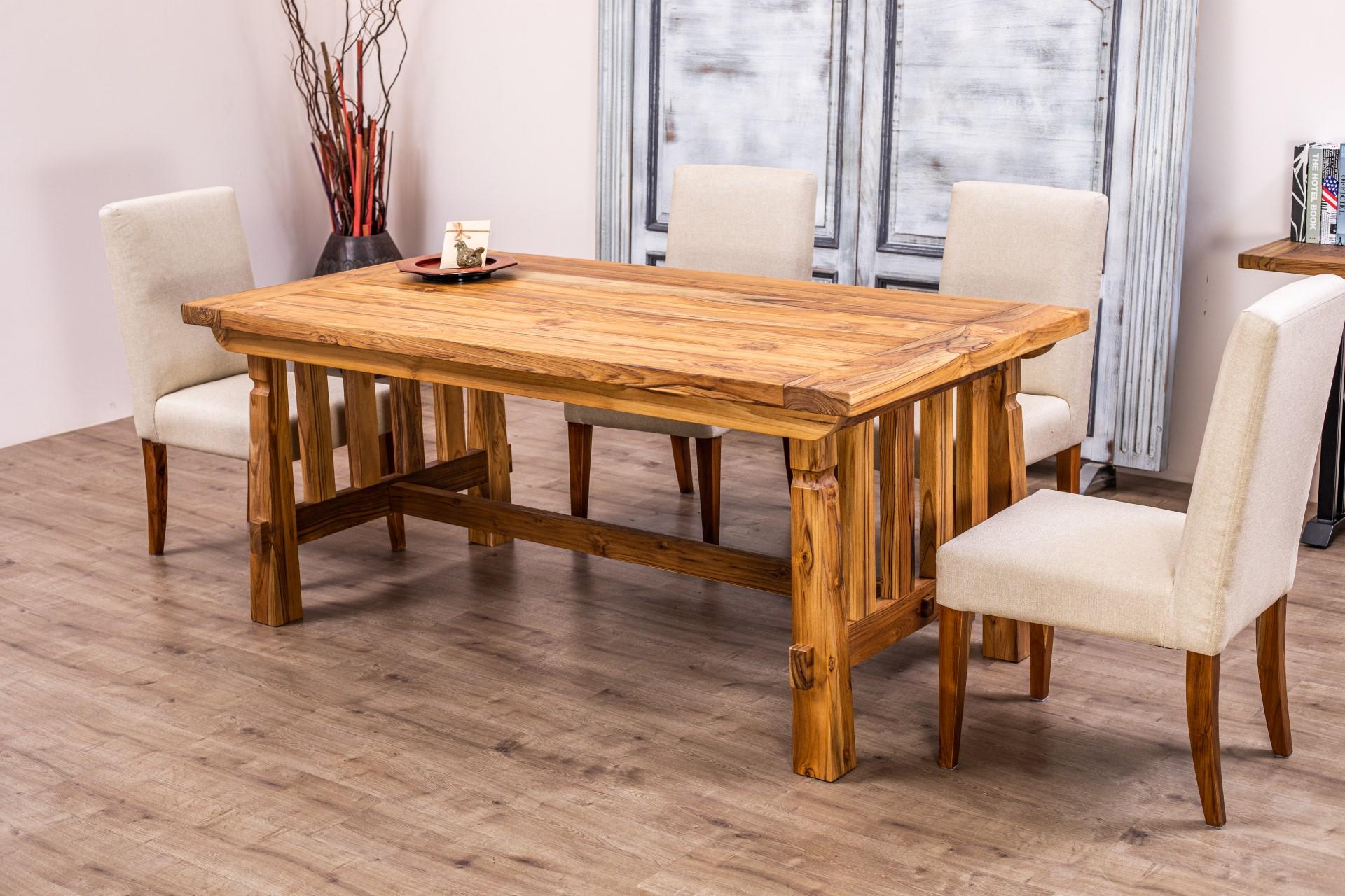 Our Sonora solid hardwood trestle table conjures a sense of old town charm. Hand-made using ancient joinery techniques, the mission-inspired base, with an arts and crafts flair, support the artisanal solid North American Oak or Golden Teak wood top.