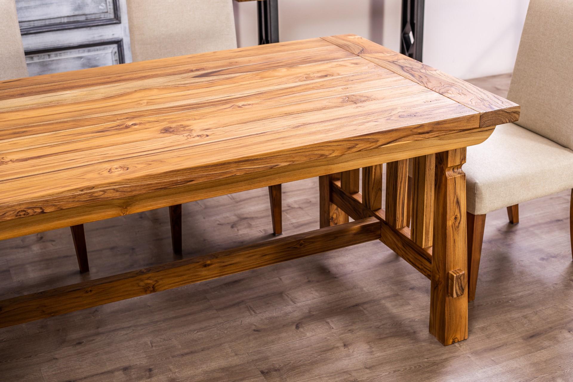 Hand-Crafted 6' Solid Teak Sonora Dining Table in a Sandblasted Natural Finish For Sale