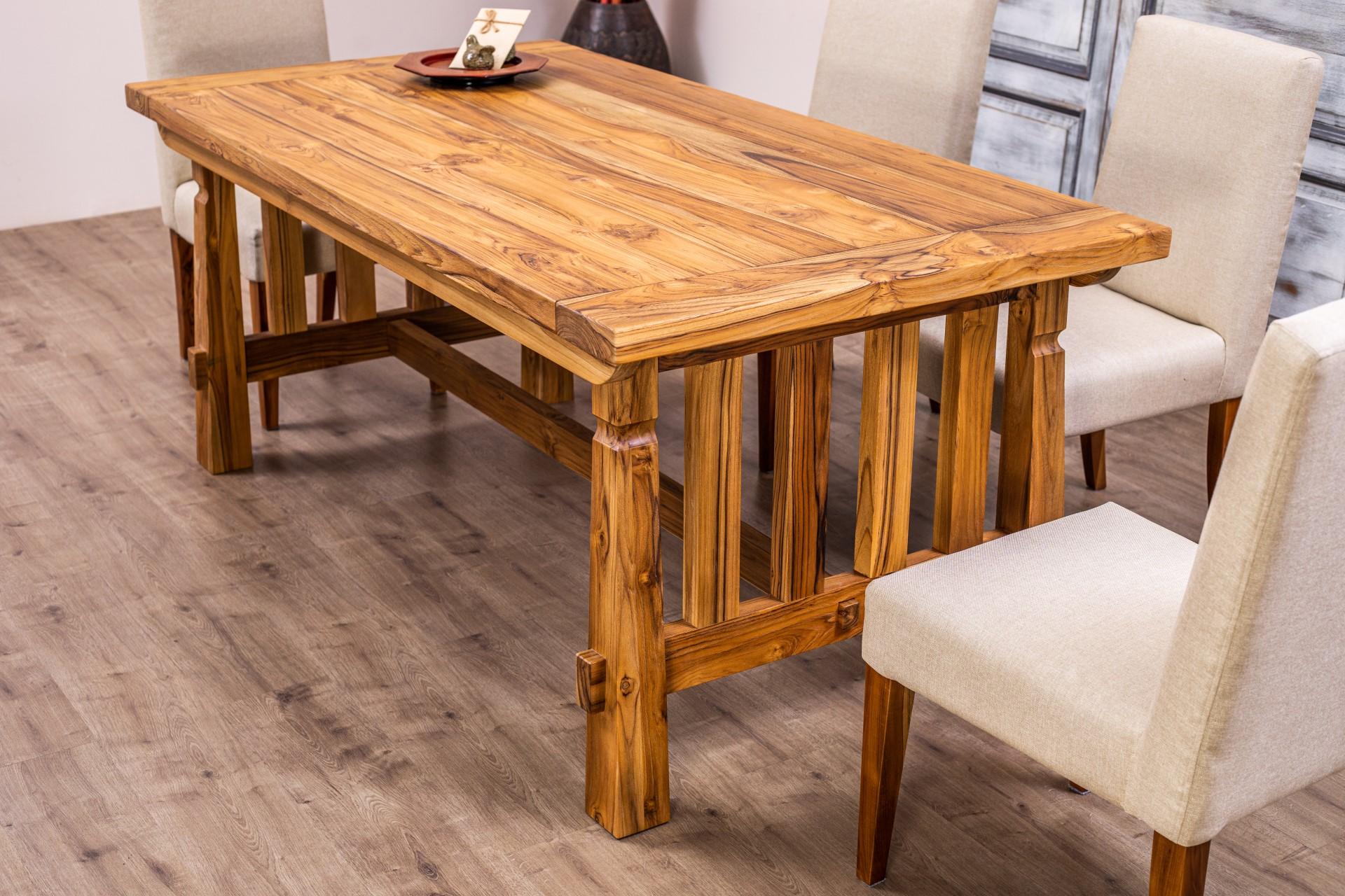 Contemporary 6' Solid Teak Sonora Dining Table in a Sandblasted Natural Finish For Sale