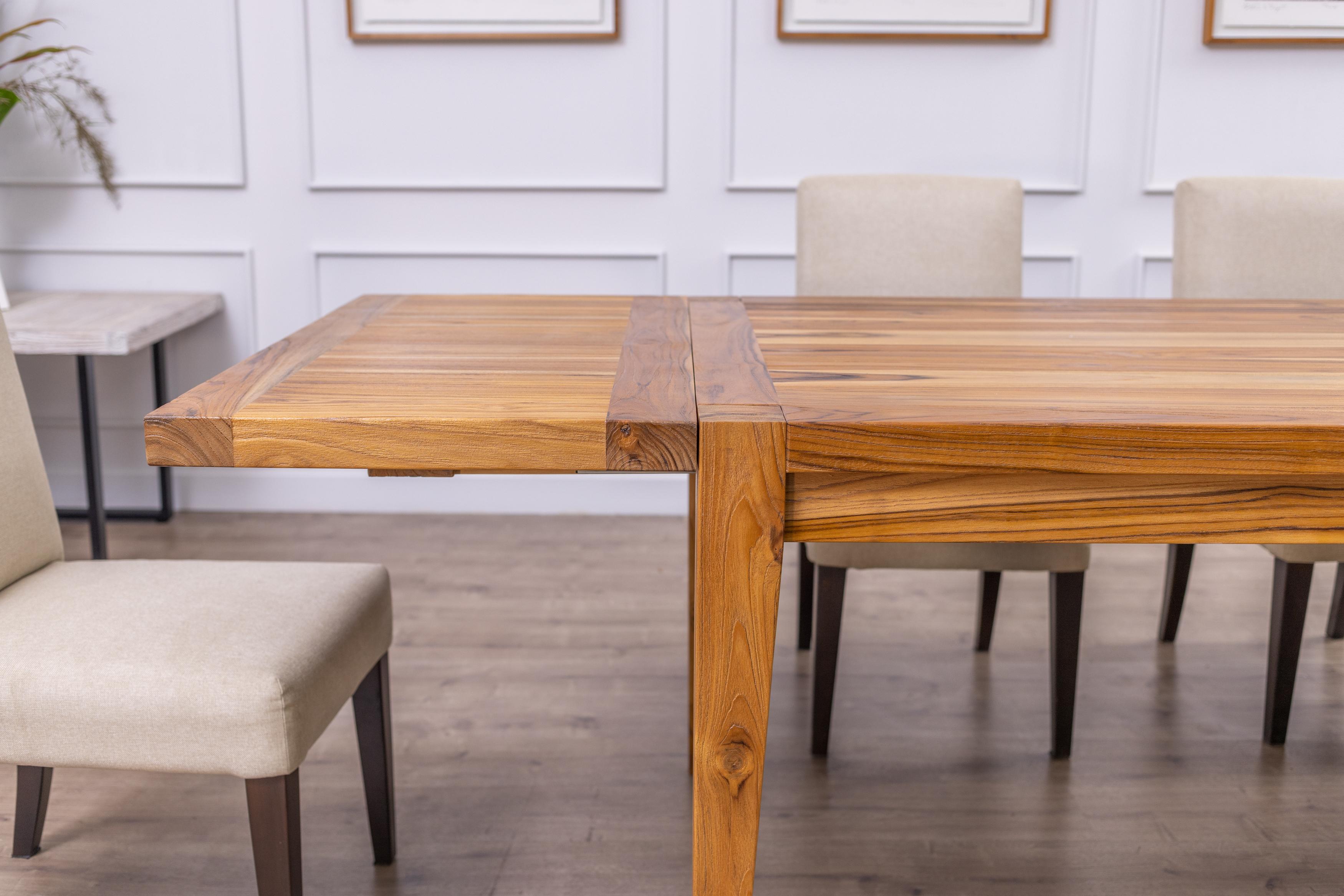 Mid-Century Modern Solid Sandblasted Natural Teak Mid Century Extension Dining Table For Sale