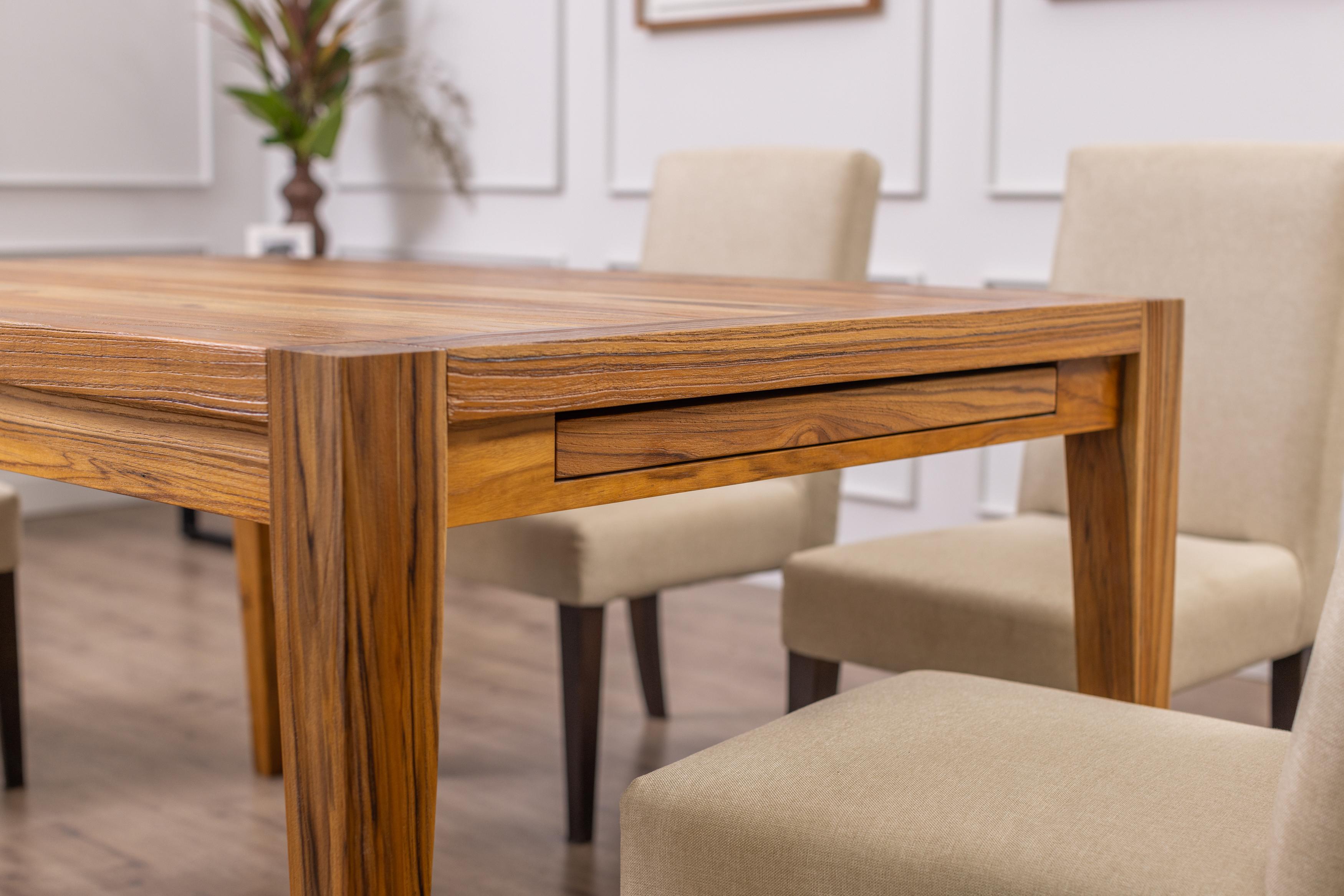 Contemporary Solid Sandblasted Natural Teak Mid Century Extension Dining Table For Sale