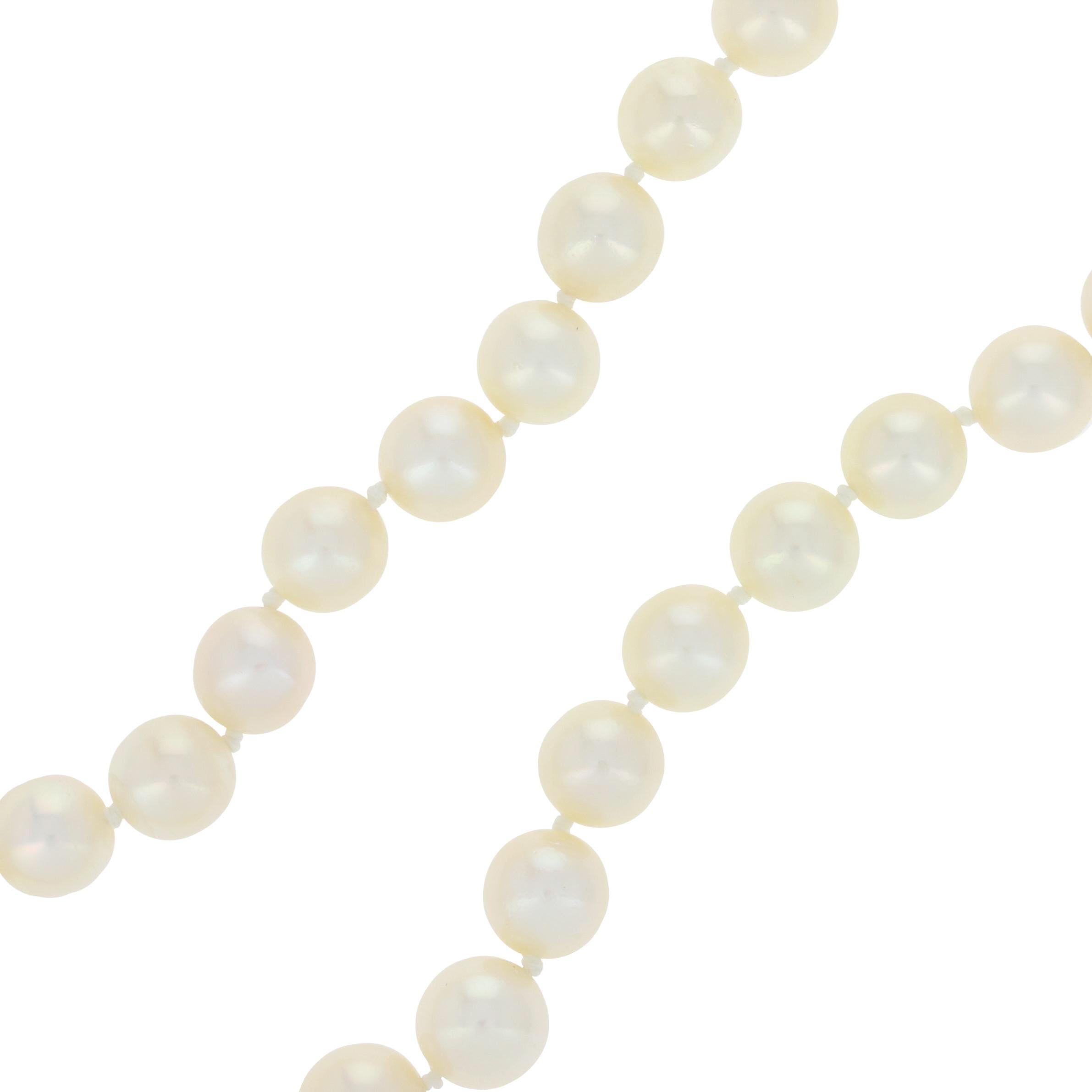 Bead Cultured Pearl Necklace 14k White Gold Knotted Strand
