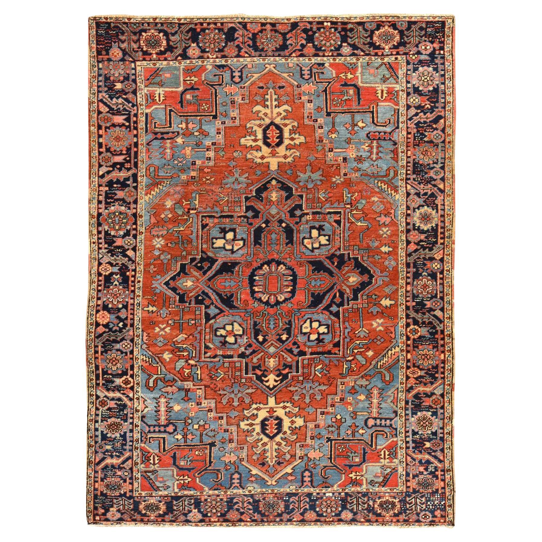 7'2 "x10' Argilla Rosso Antico Persiano Heriz Annodato a mano in pura lana Tappeto Orientale in vendita