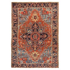 7'2"x10' Clay Red Antique Persian Heriz Hand Knotted Pure Wool Oriental Rug