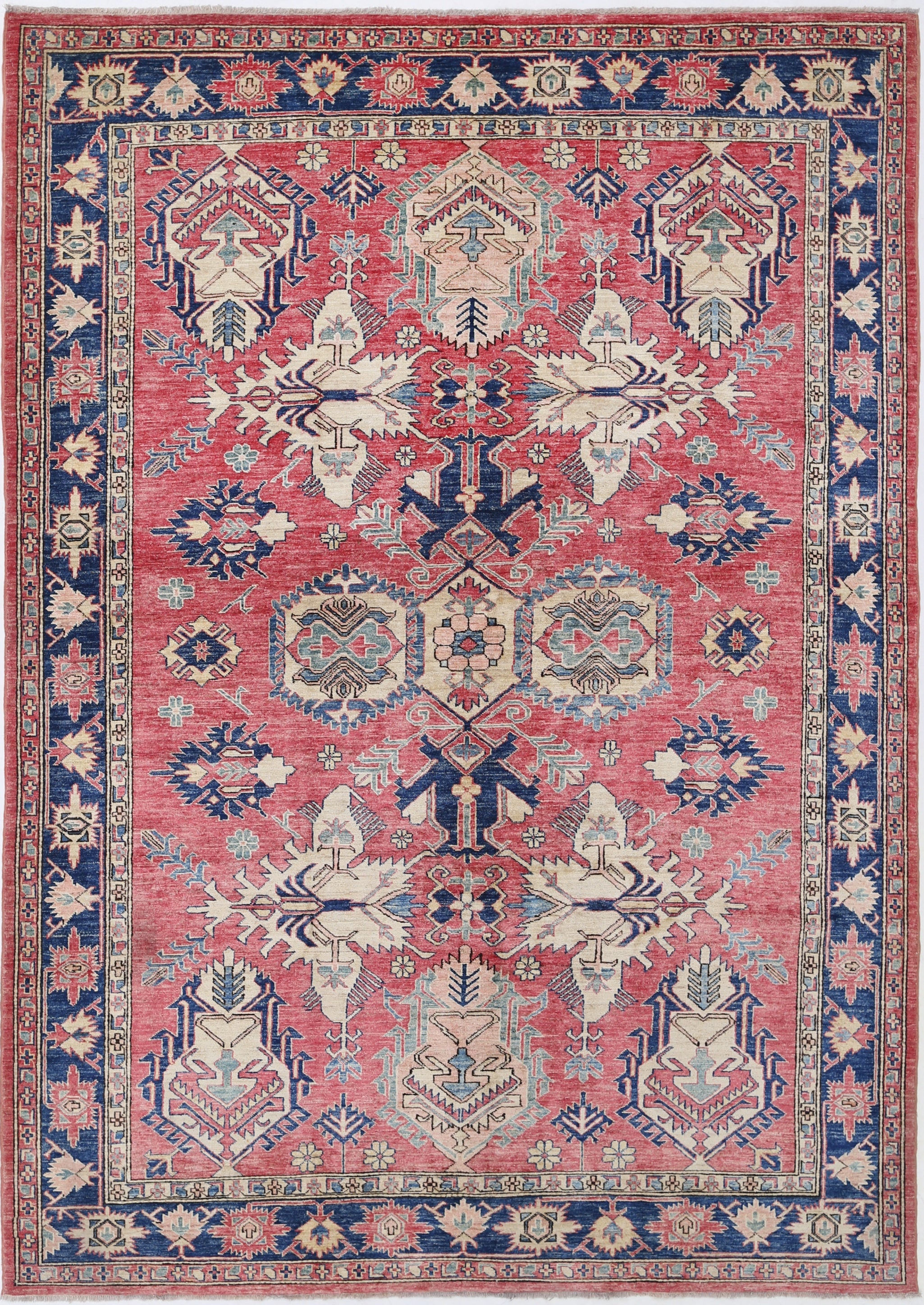 7.2x10 ft Hand Knotted Tribal Large Area Rug. 100% Wool Carpet for Living Room