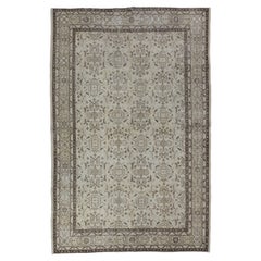 7.2x10.4 Ft Vintage Turkish Area Rug in Neutral Beige, Brown, Off White Colors.