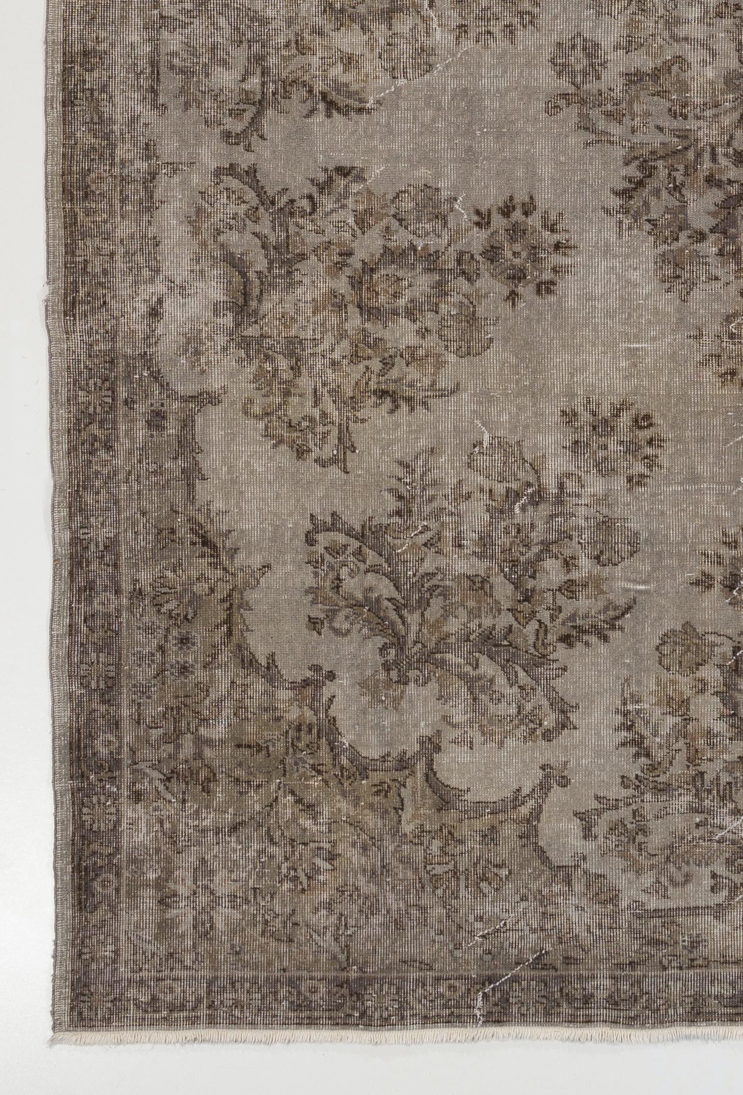 Turkish 7.2x10.5 Ft Handmade Floral Garden Design Large Rug. Gray Vintage  Carpet For Sale