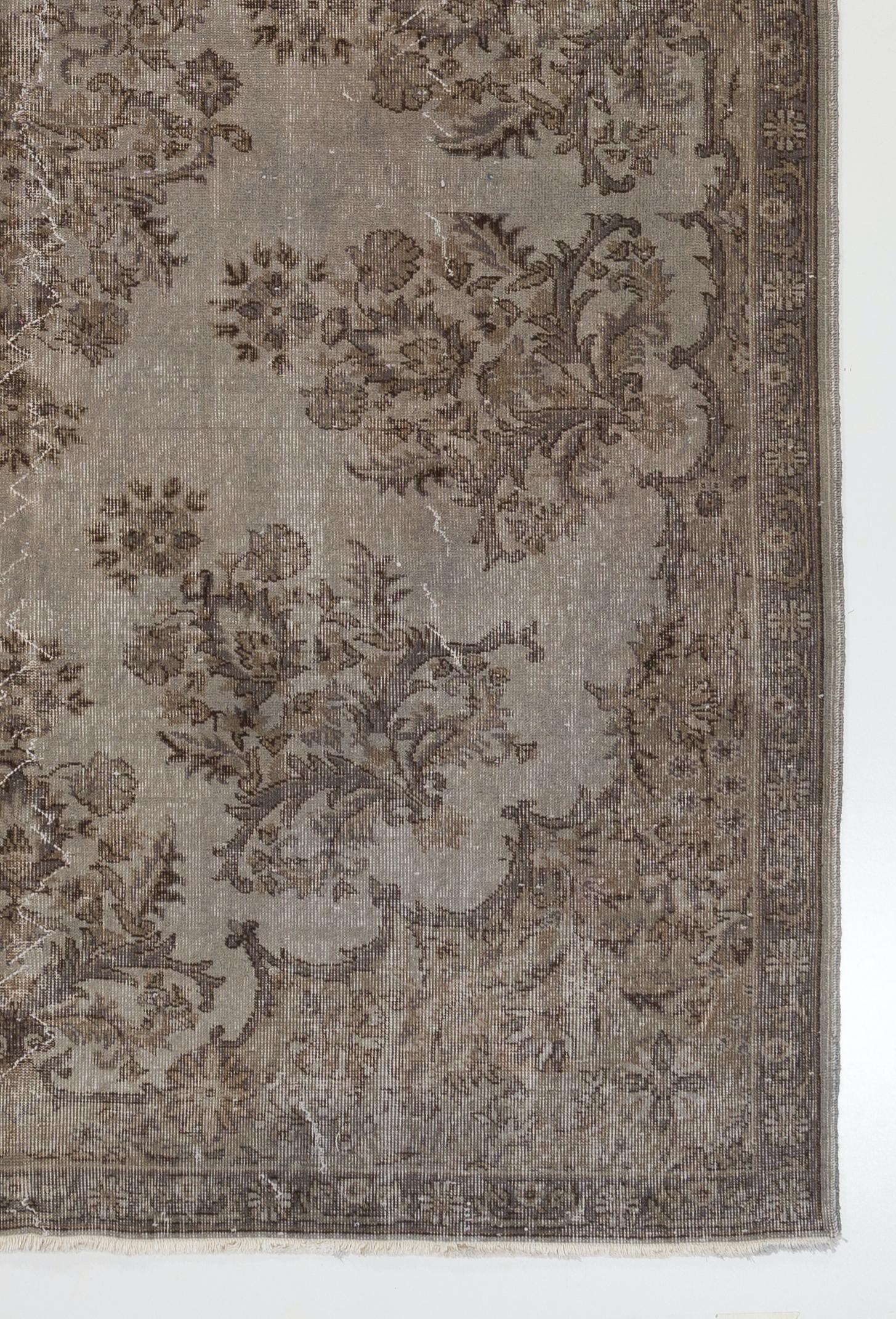 Hand-Knotted 7.2x10.5 Ft Handmade Floral Garden Design Large Rug. Gray Vintage  Carpet For Sale