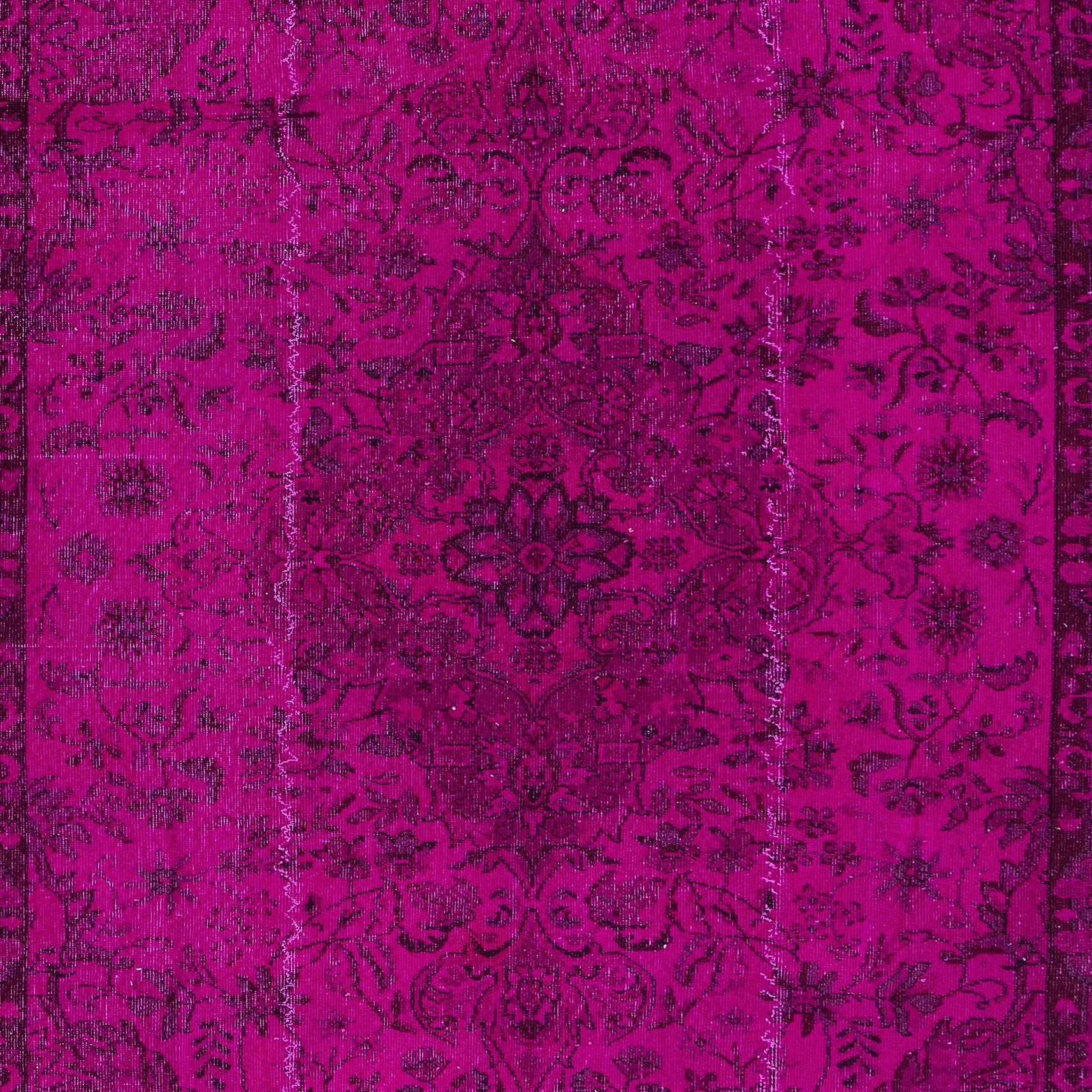 Hand-Knotted 7.2x10.5 Ft One of a Kind Hand Made Modern Turkish Large Rug in Hot Pink For Sale