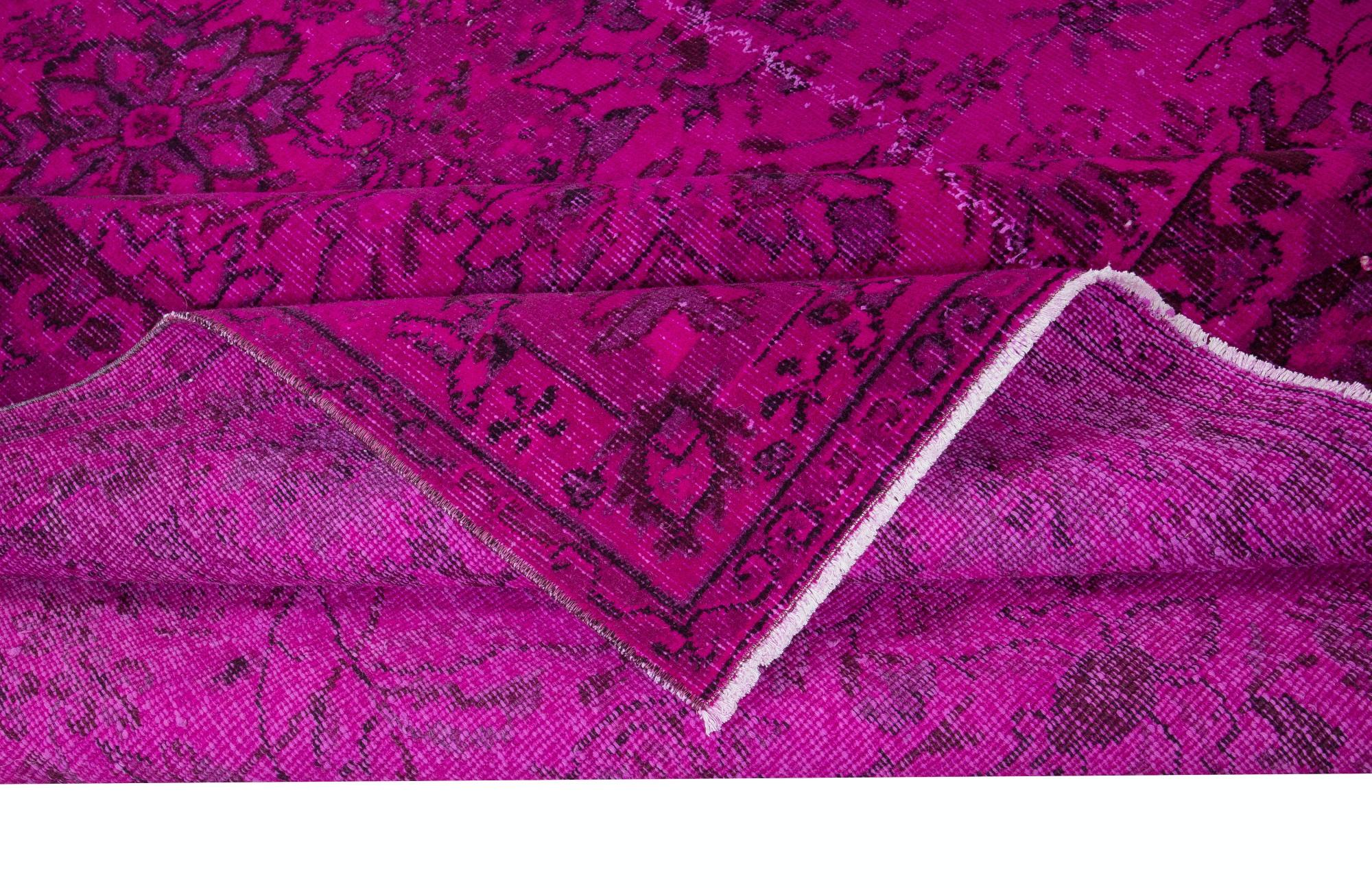 7.2x10.5 Ft One of a Kind Hand Made Modern Turkish Large Rug in Hot Pink In Good Condition For Sale In Philadelphia, PA